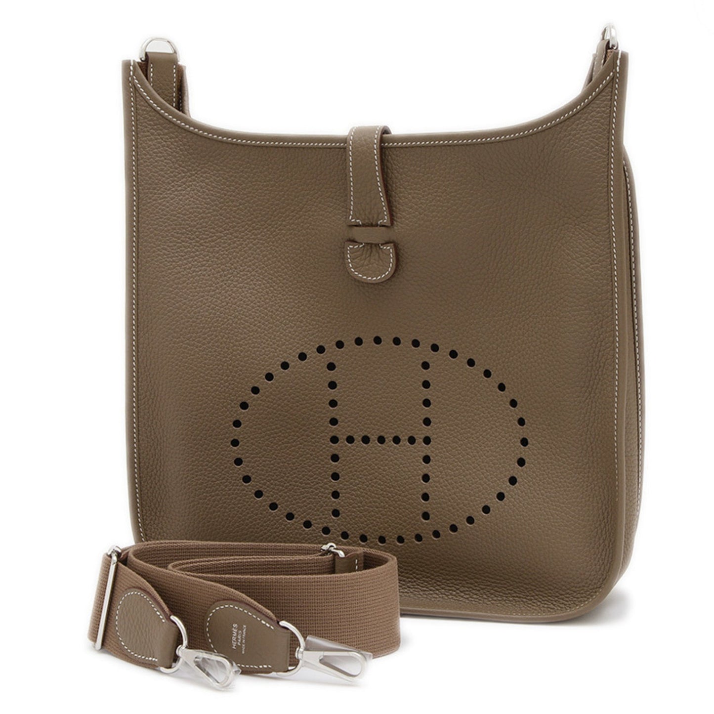 Hermes Etoupe Gray Taurillon Clemence Leather Shoulder Bag ( )