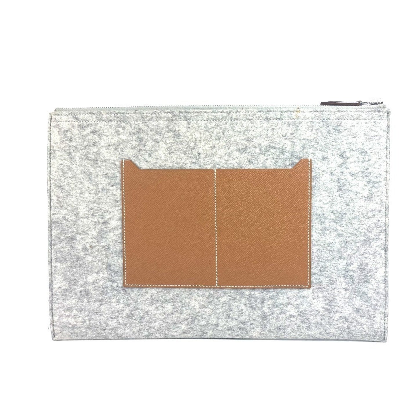 Hermes Brown Gray Felt Leather Clutch Bag ( )