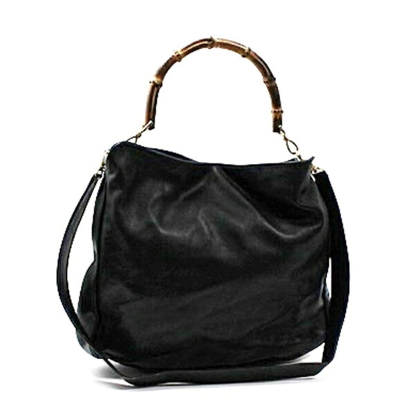 Gucci Bamboo Black Gray Leather Shoulder Bag ( )