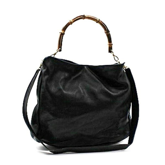 Gucci Bamboo Black Gray Leather Shoulder Bag ( )