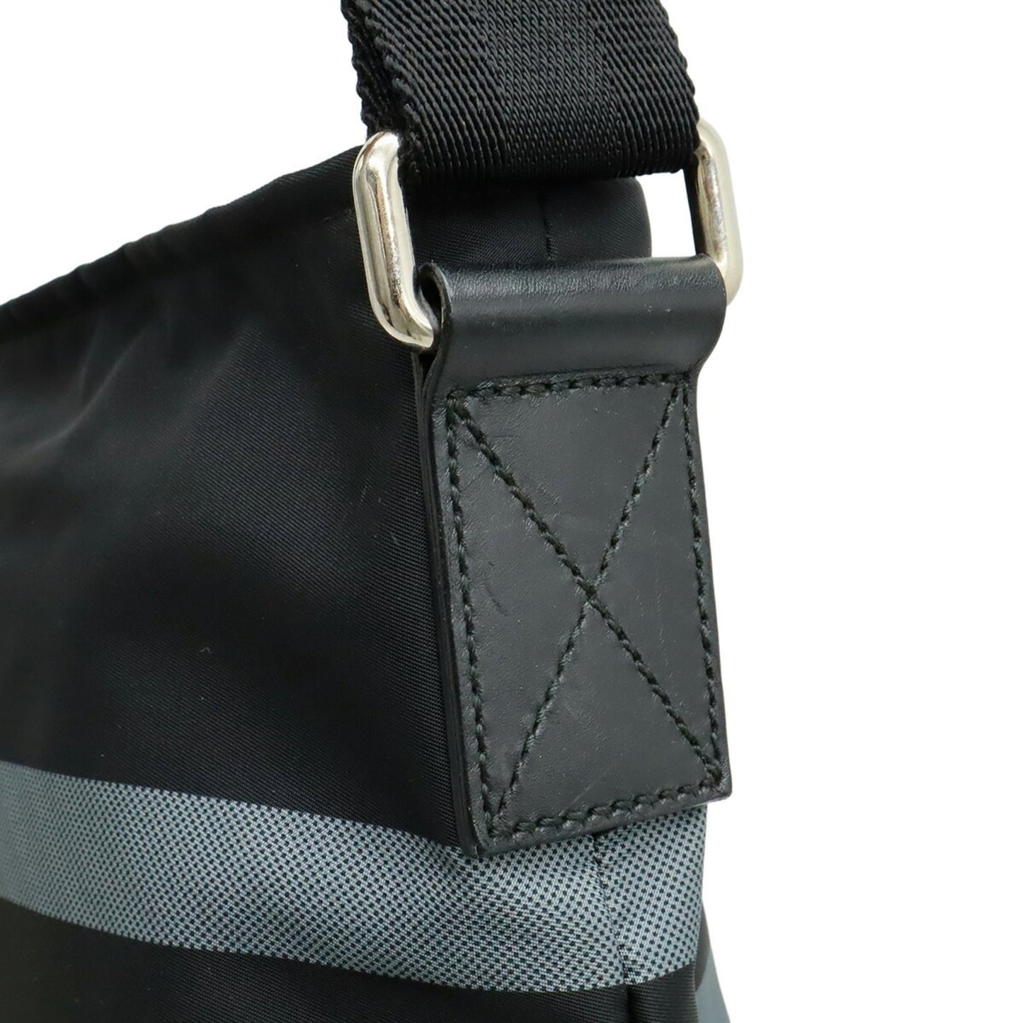 Gucci Black Gray Nylon Leather Shoulder Bag ( )