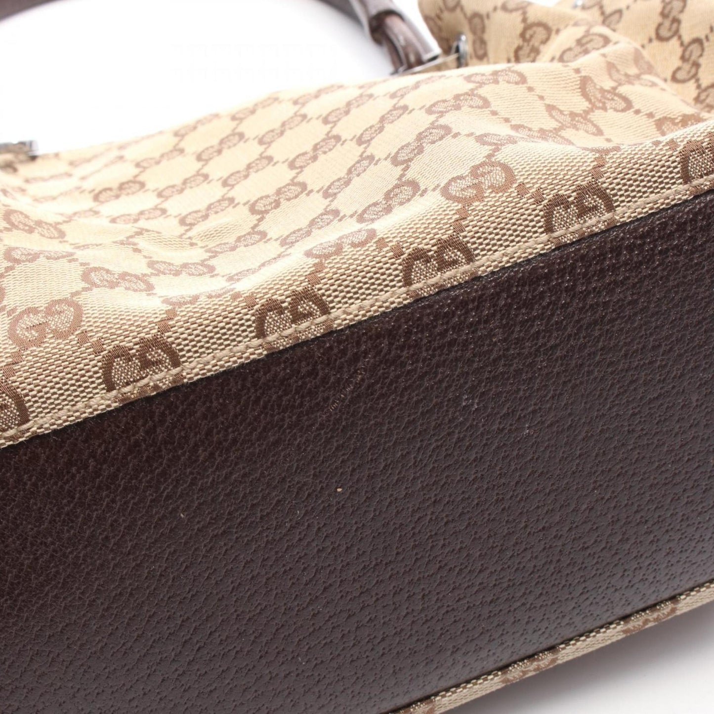 Gucci Beige Brown Gg Canvas Leather Handbag ( )