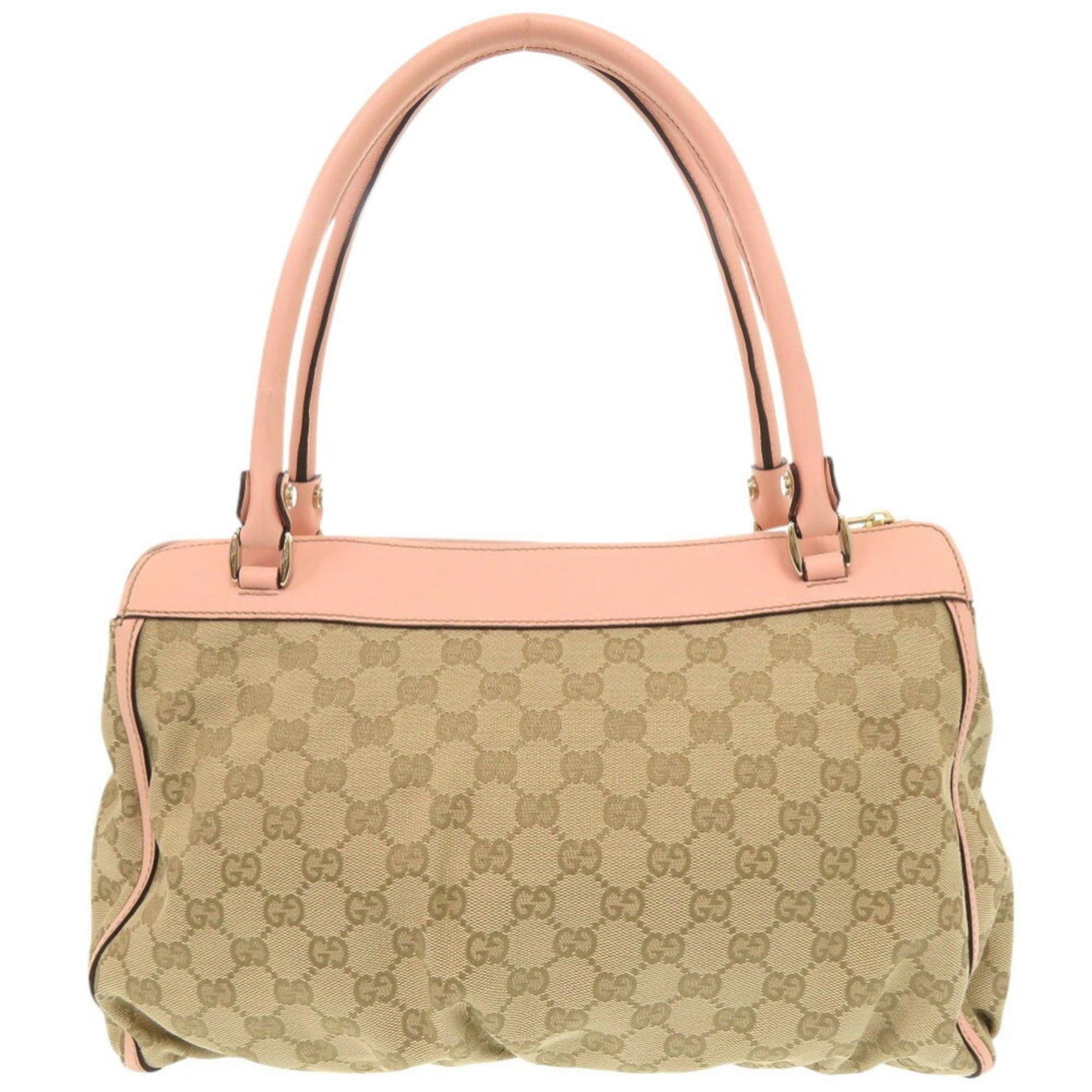 Gucci Beige Pink Gg Canvas Leather Handbag Tote Bag ( )