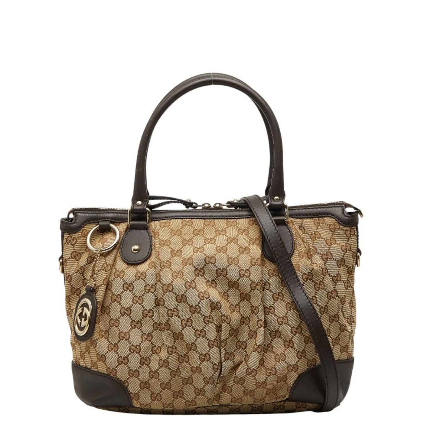 Gucci Beige Brown Canvas Leather Handbag Shoulder Bag ( )