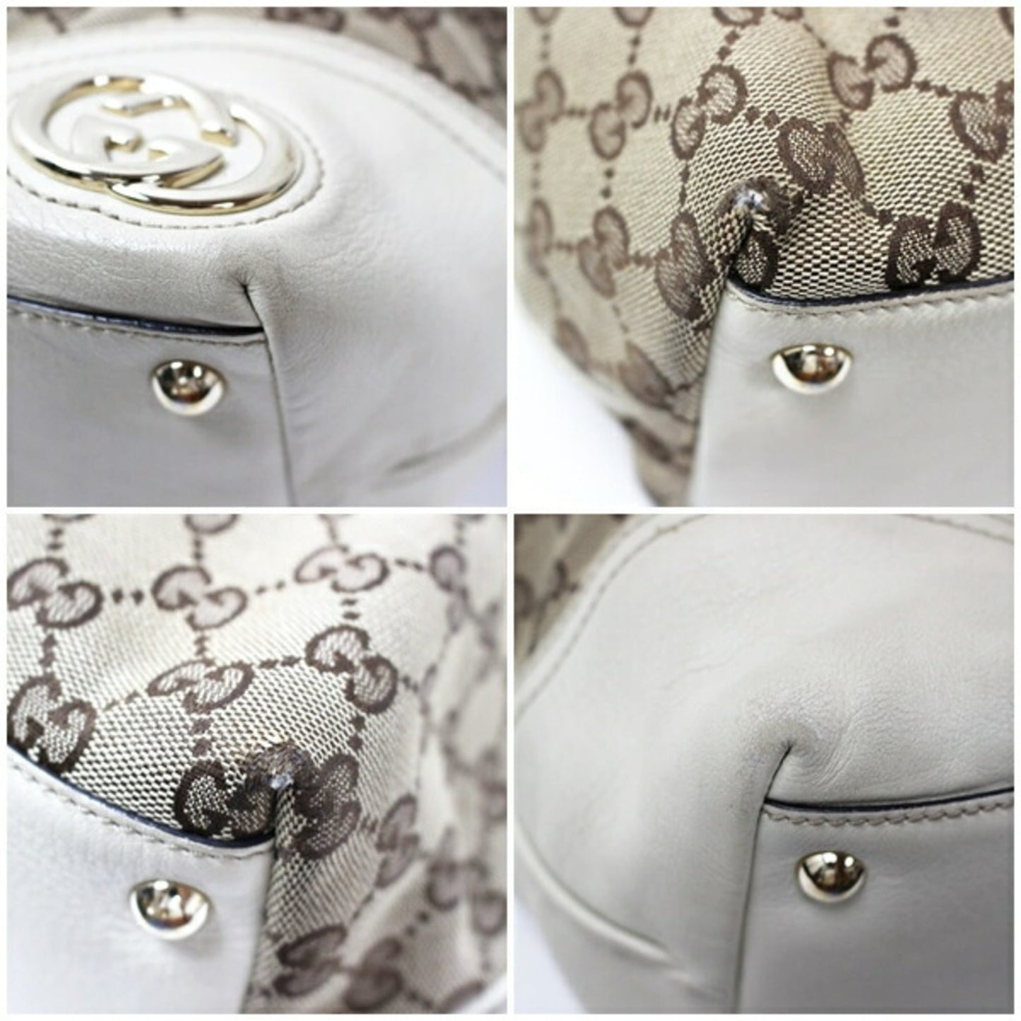 Gucci Brown Ivory Multi-Color Canvas Leather Shoulder Bag ( )