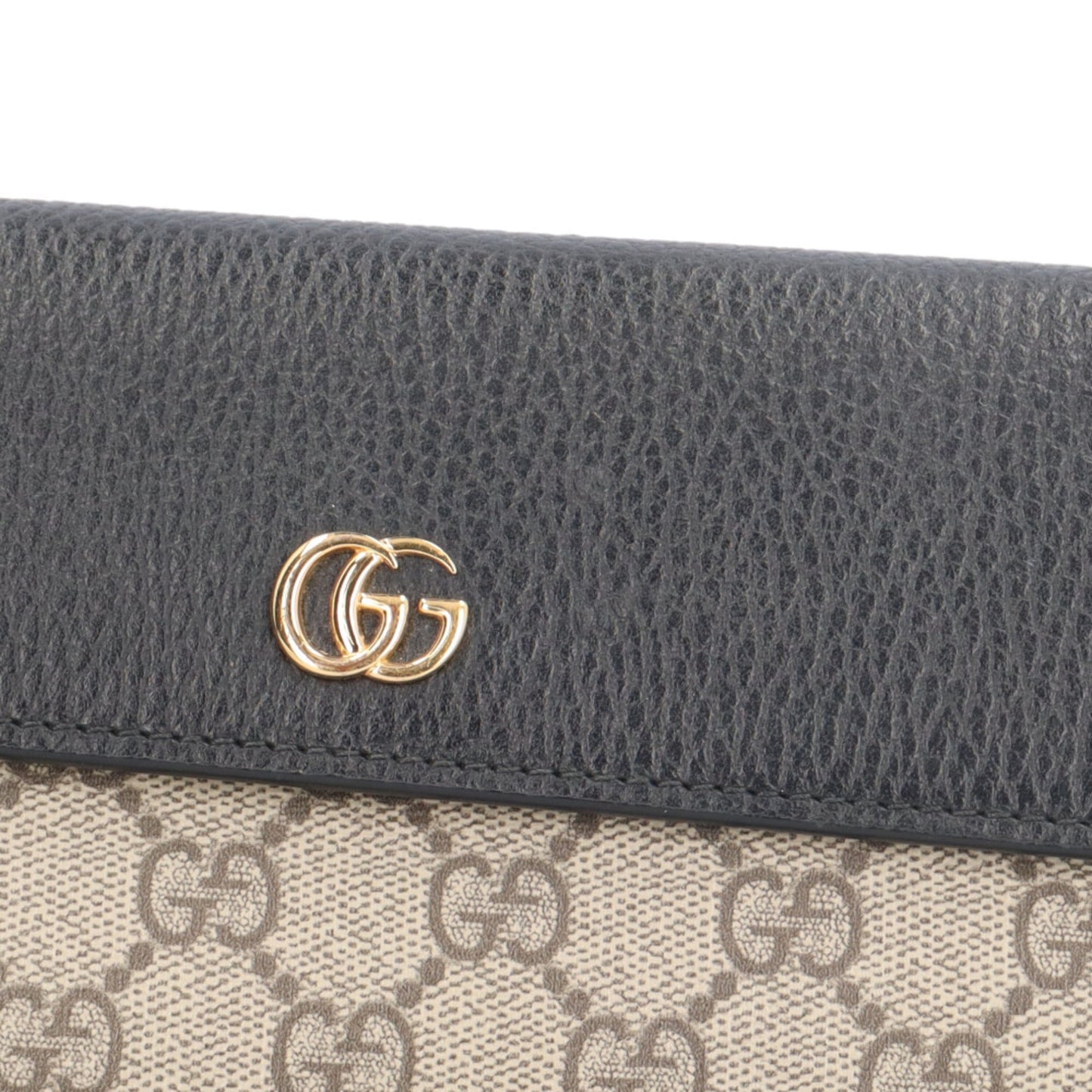 Gucci Beige Black Gg Supreme Canvas Leather Long Wallet (Tri-Fold) ( )