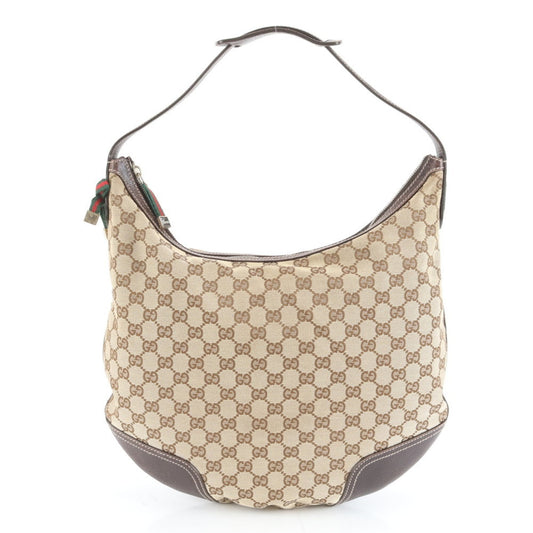 Gucci Brown Leather Canvas Shoulder Bag ( )