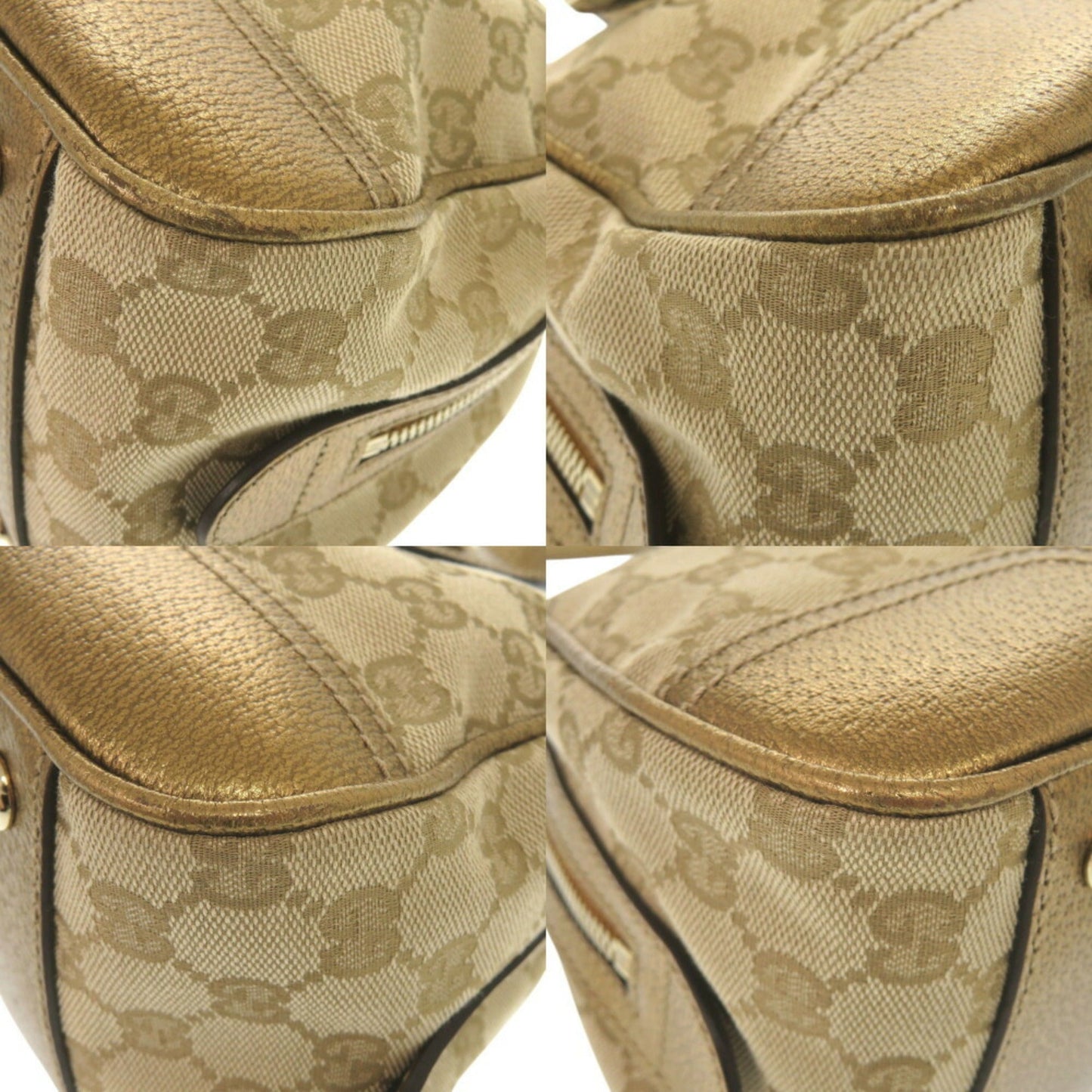 Gucci Beige Gold Gg Canvas Boston Bag Handbag ( )