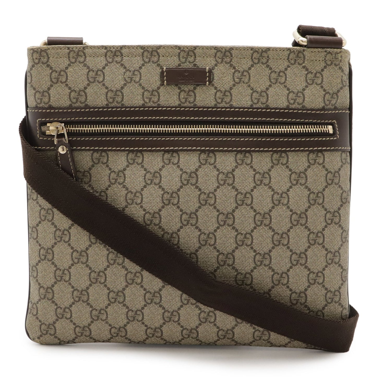 Gucci Beige Dark Brown Khaki Gg Supreme Leather Shoulder Bag ( )