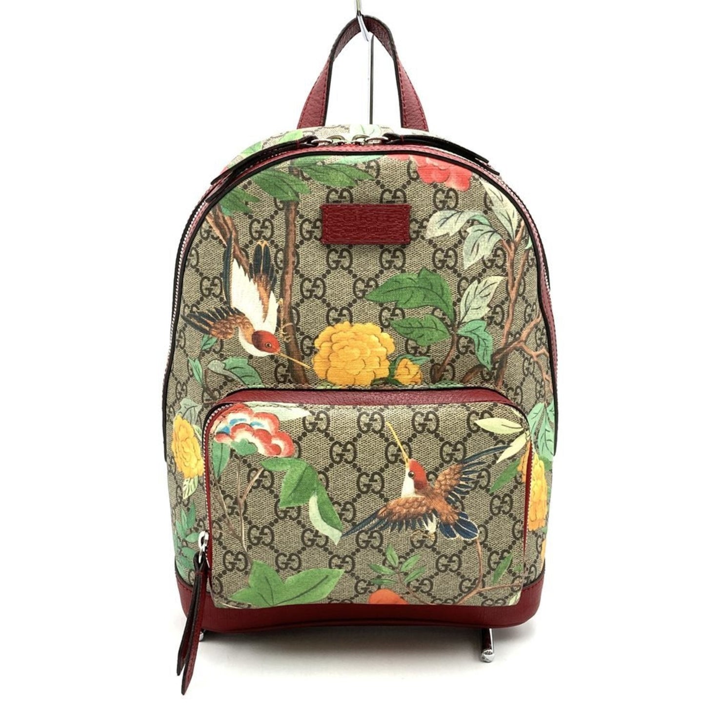 Gucci Green Multi-Color Red Color Yellow Gg Supreme Canvas Leather Backpack ( )