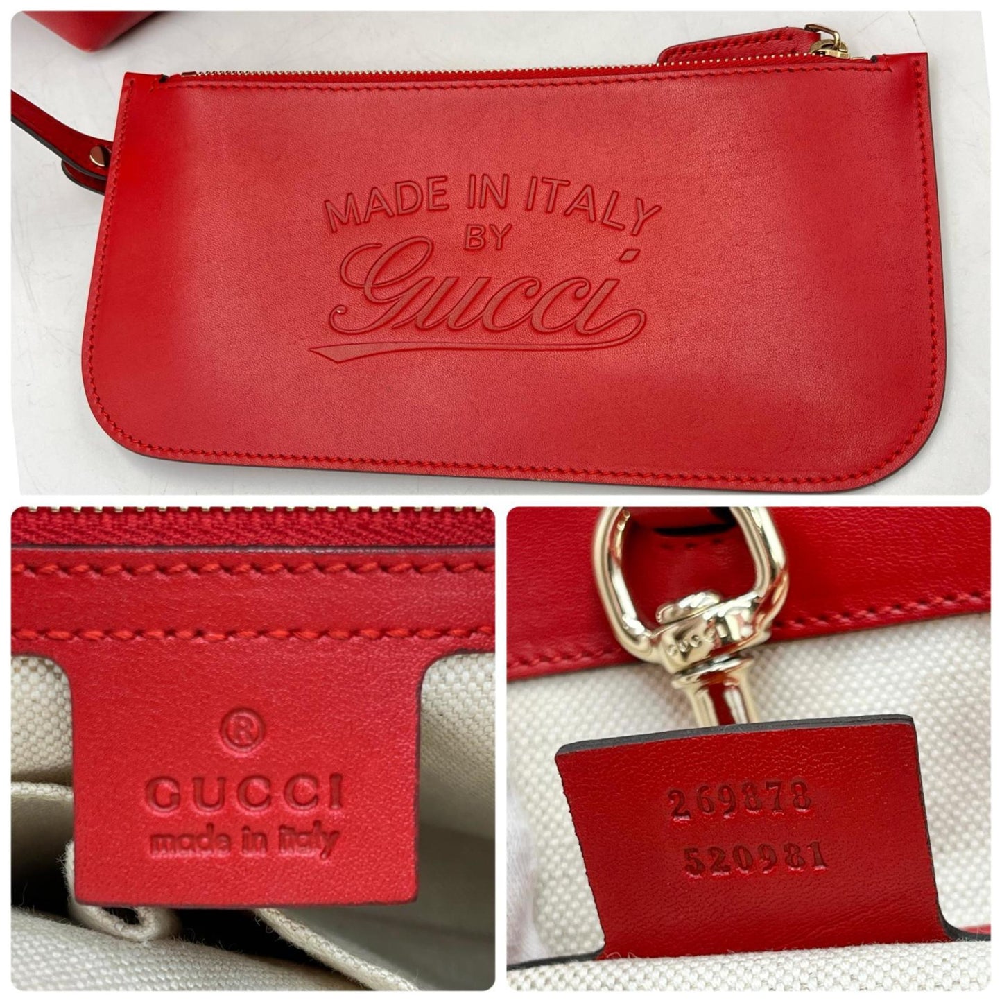 Gucci Red Color Leather Pouch Tote Bag ( )