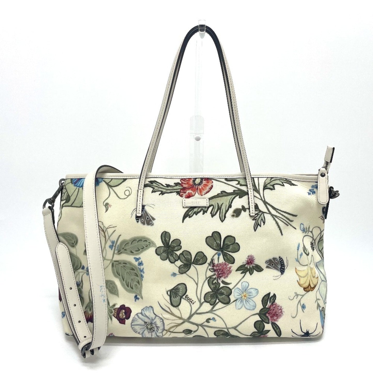 Gucci Ivory Multi-Color Leather Pvc Shoulder Bag Tote Bag ( )