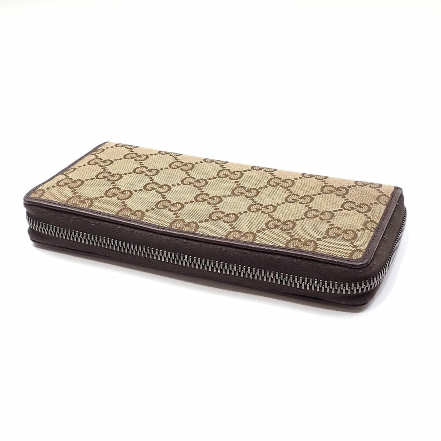 Gucci Beige Brown Gg Canvas Leather Long Wallet (Bi-Fold) ( )