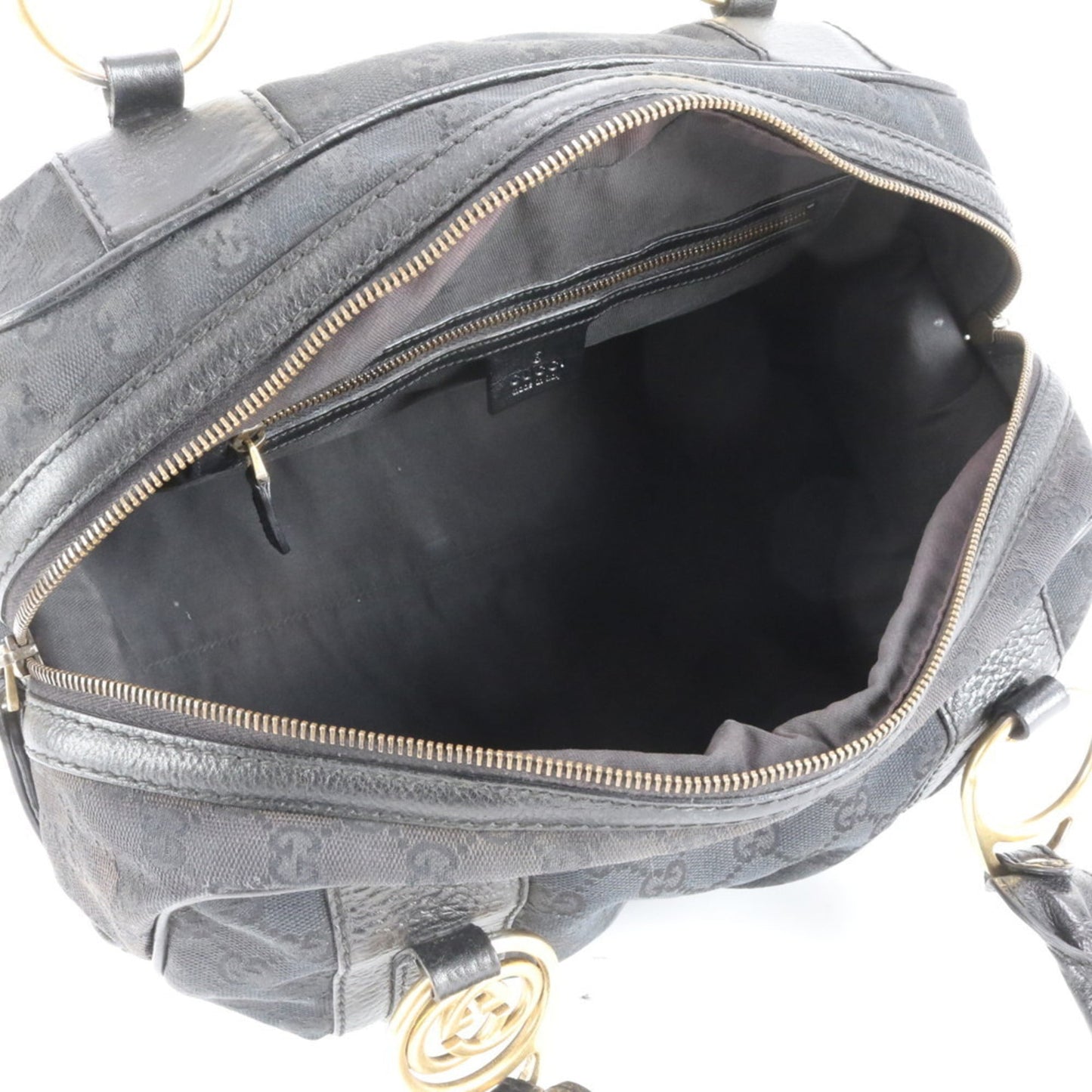 Gucci Black Leather Canvas Tote Bag ( )