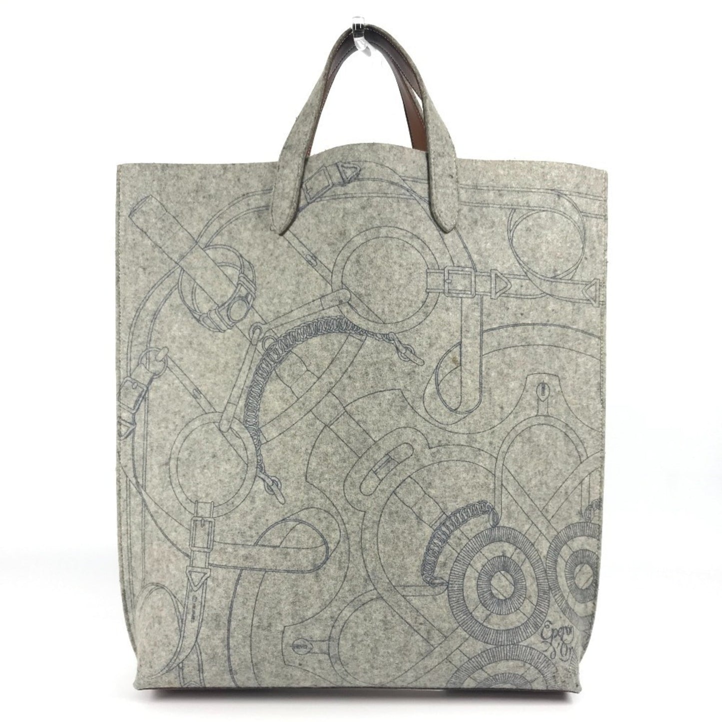 Hermes Karimi Brown Gray Felt Leather Shoulder Bag Tote Bag ( )