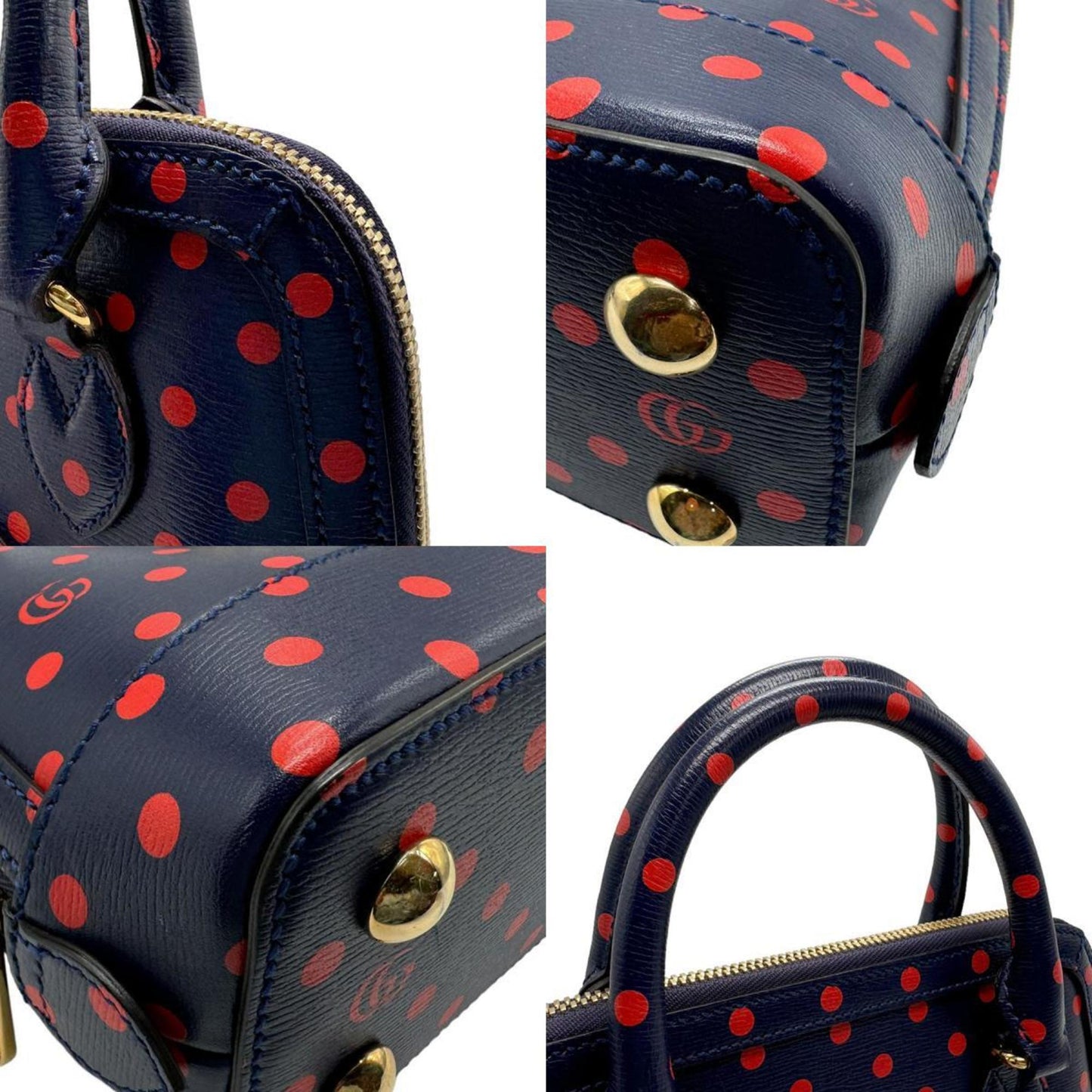 Gucci Navy Red Color Leather Handbag Shoulder Bag ( )