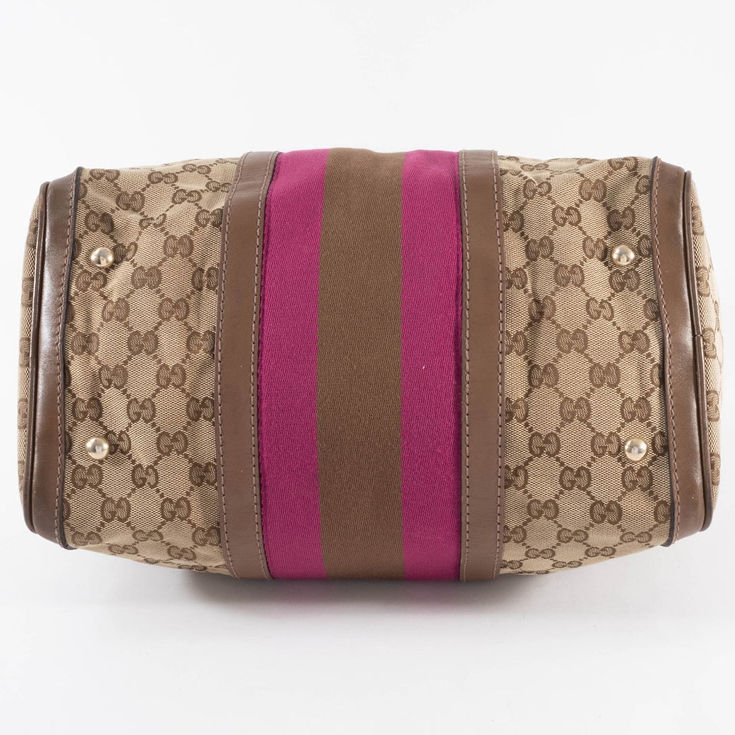 Gucci Brown Pink Gg Canvas Leather Boston Bag Shoulder Bag ( )