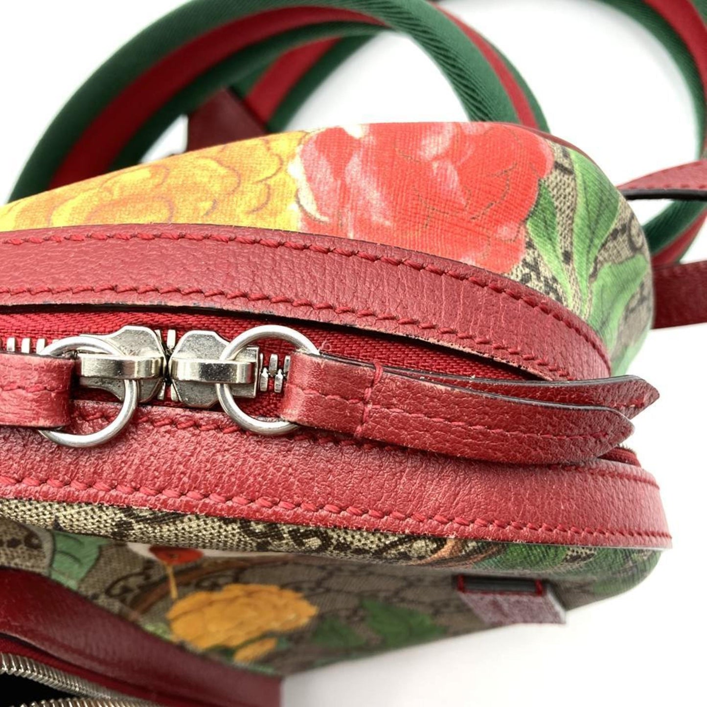 Gucci Green Multi-Color Red Color Yellow Gg Supreme Canvas Leather Backpack ( )