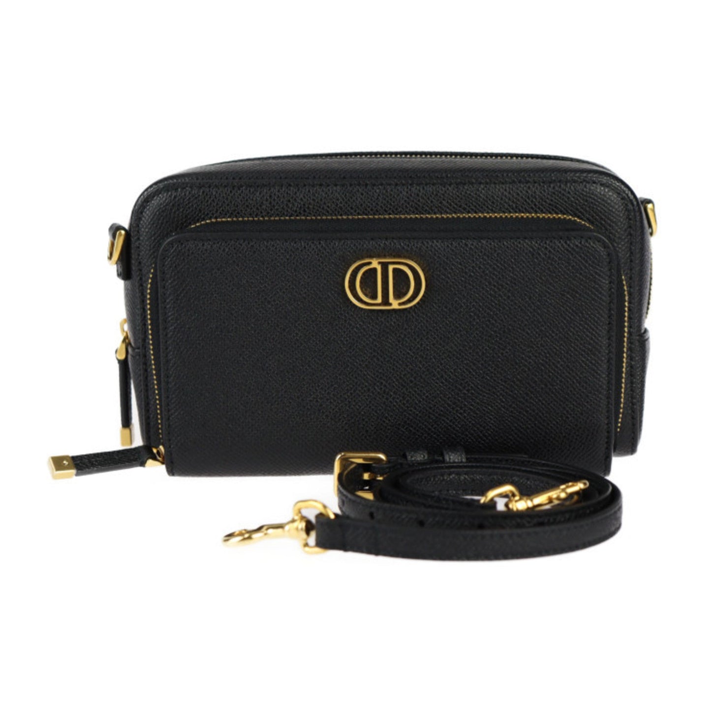Christian Dior Black Leather Clutch Bag Handbag Pochette Pouch Shoulder Bag ()