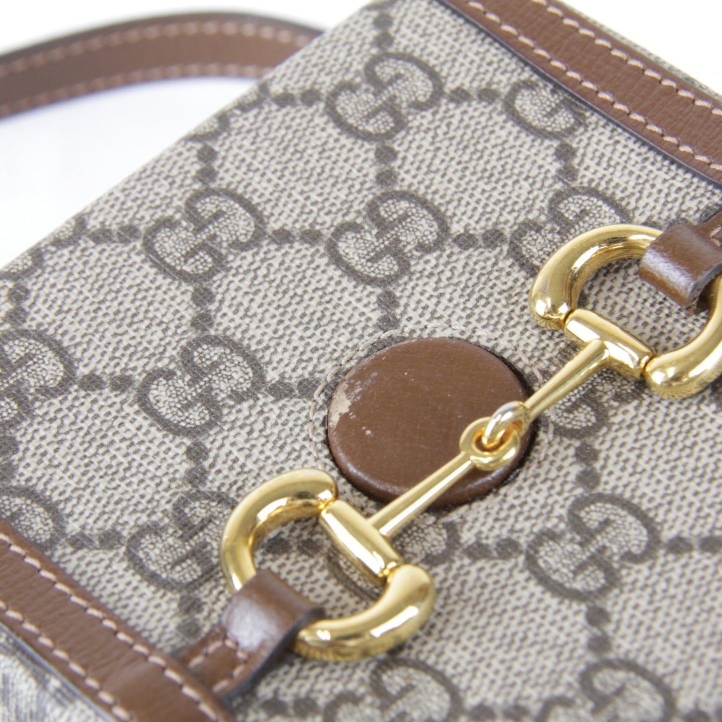 Gucci Horsebit Brown Gg Supreme Leather Shoulder Bag ( )