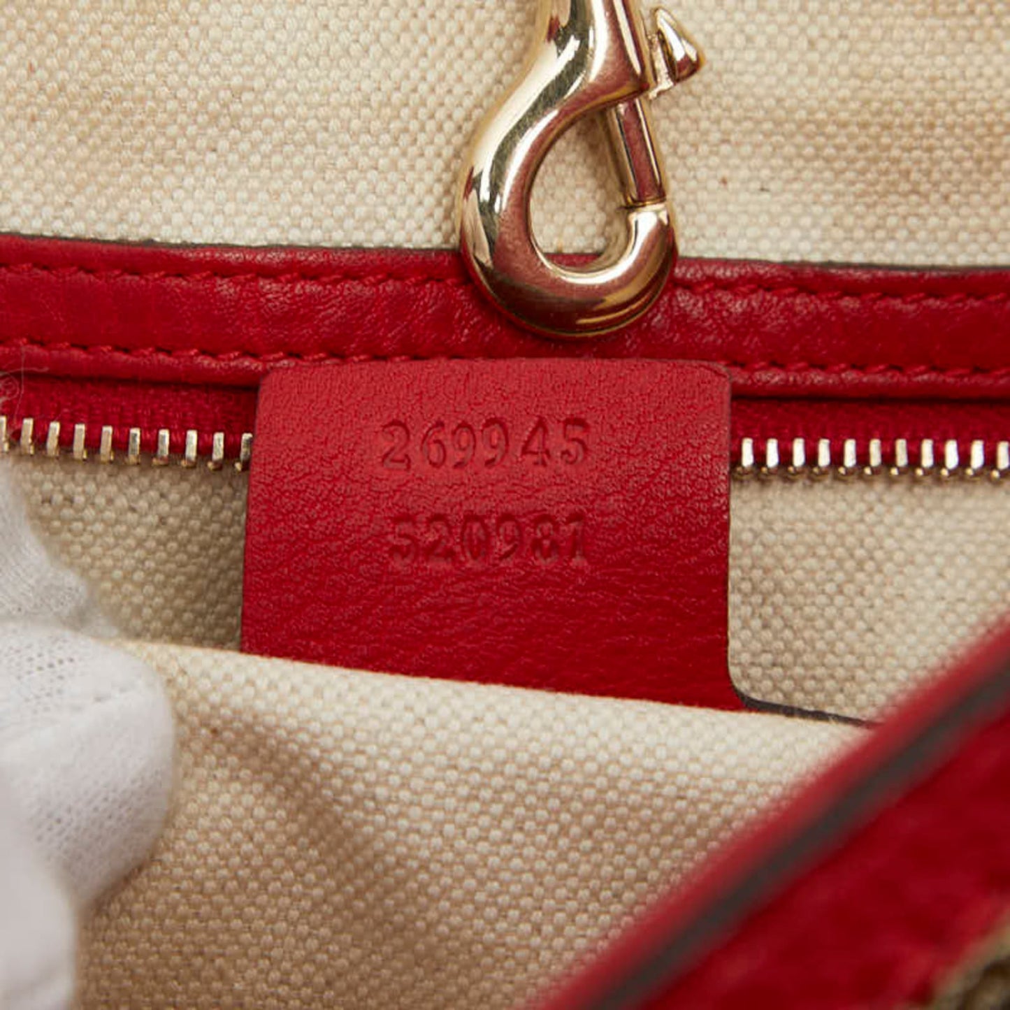 Gucci Beige Red Color Canvas Leather Tote Bag ( )