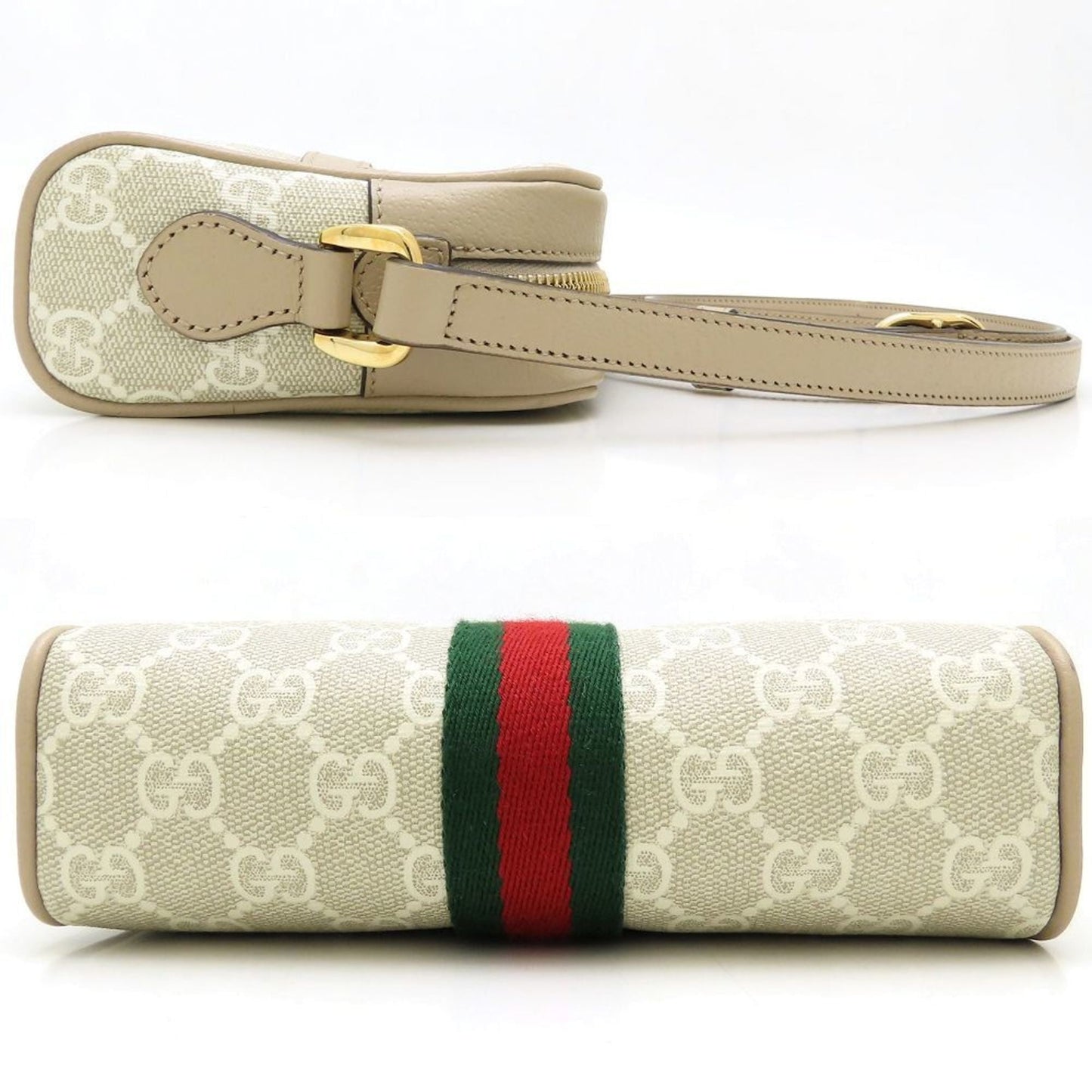 Gucci Beige White Gg Supreme Leather Shoulder Bag ( )