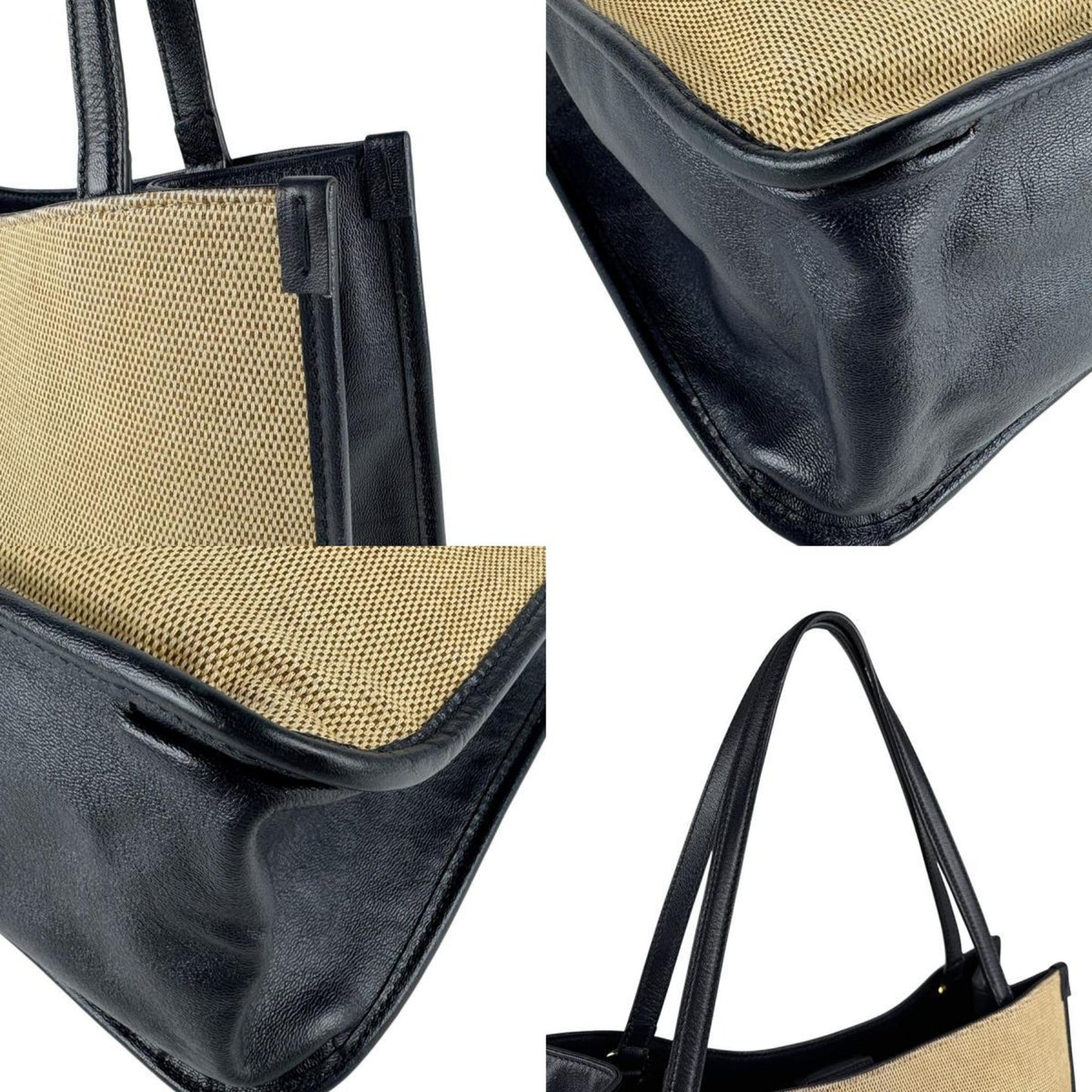 Gucci Beige Navy Canvas Leather Shoulder Bag ( )