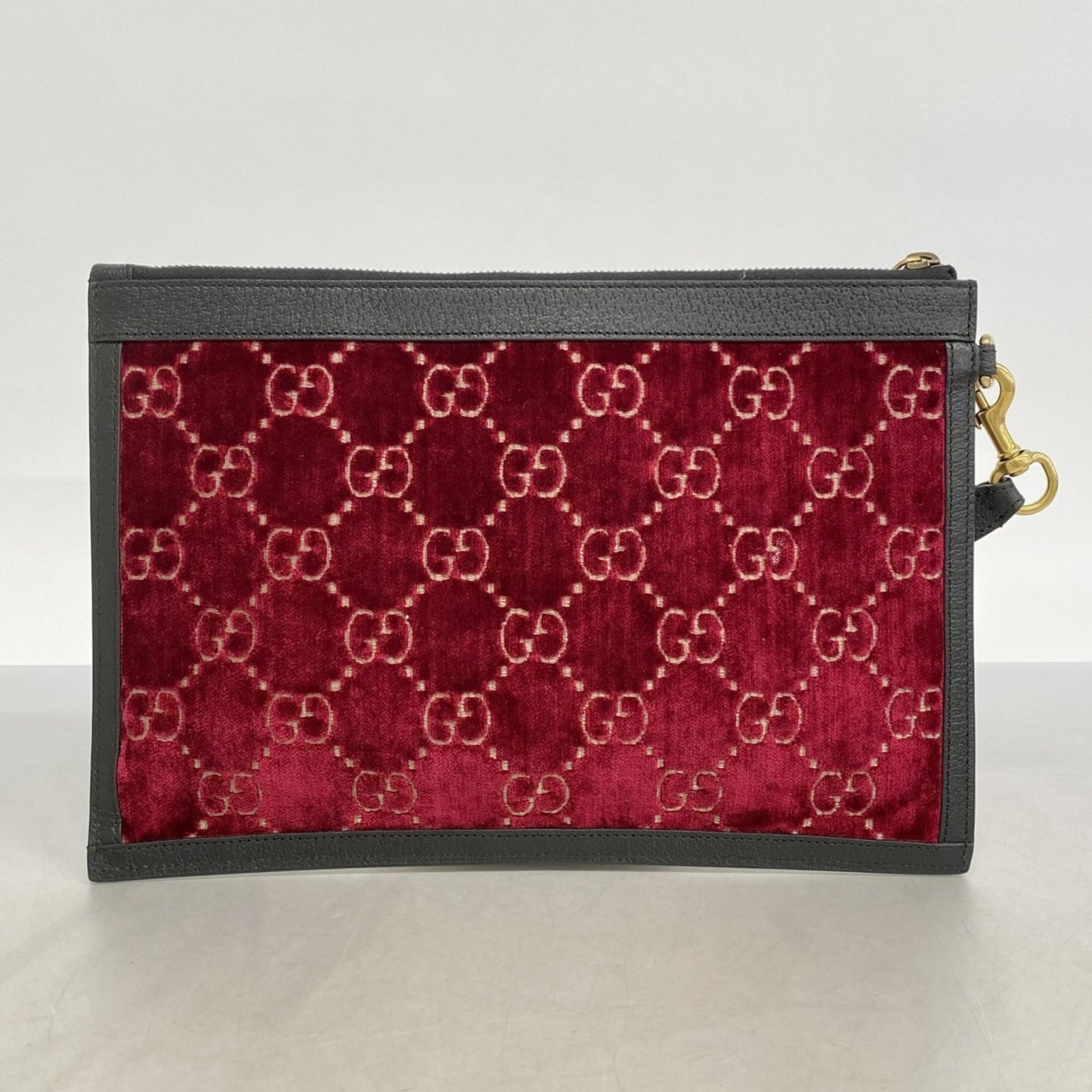 Gucci Black Red Color Velvet Leather Clutch Bag ( )