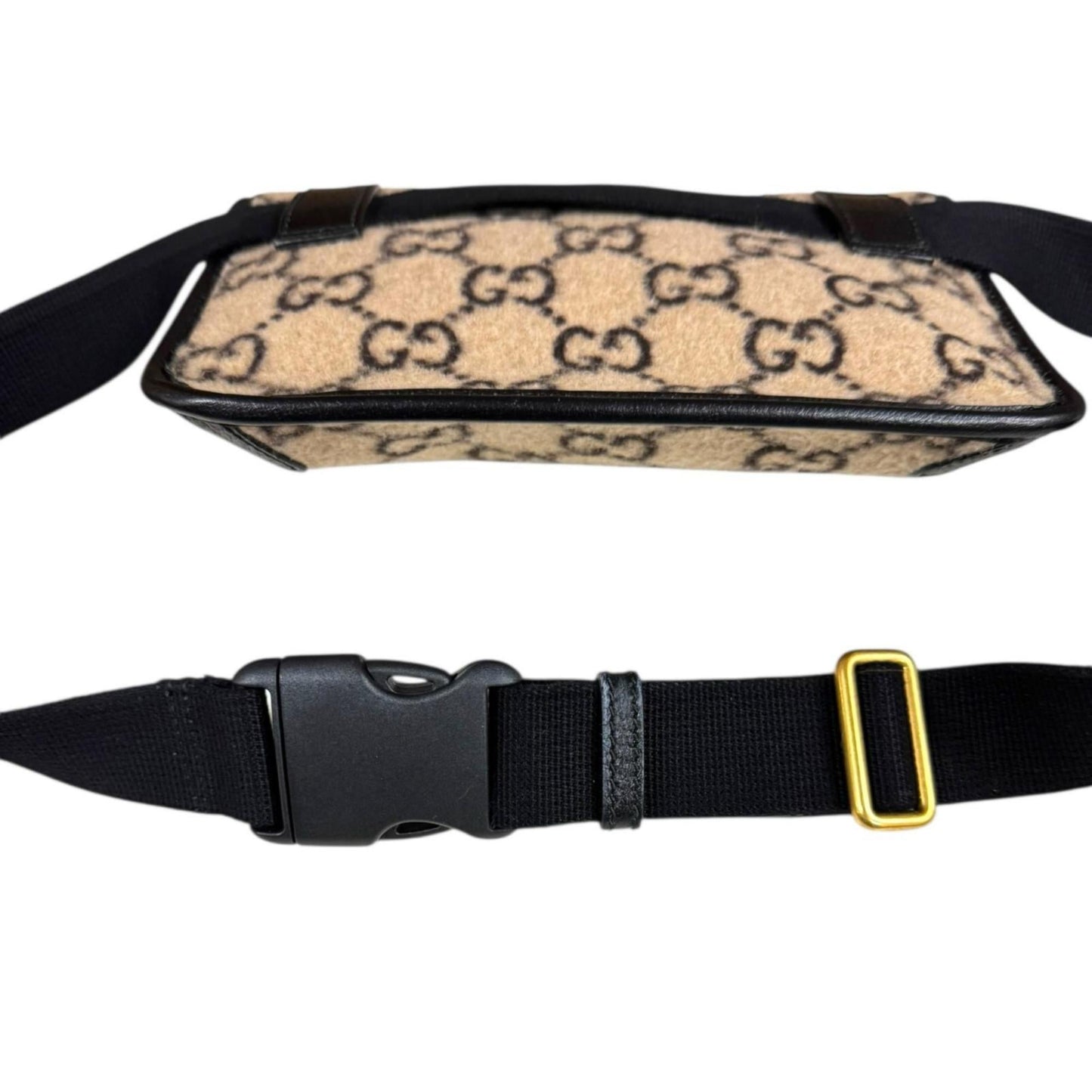 Gucci Beige Black Wool Leather Sling Bag ( )