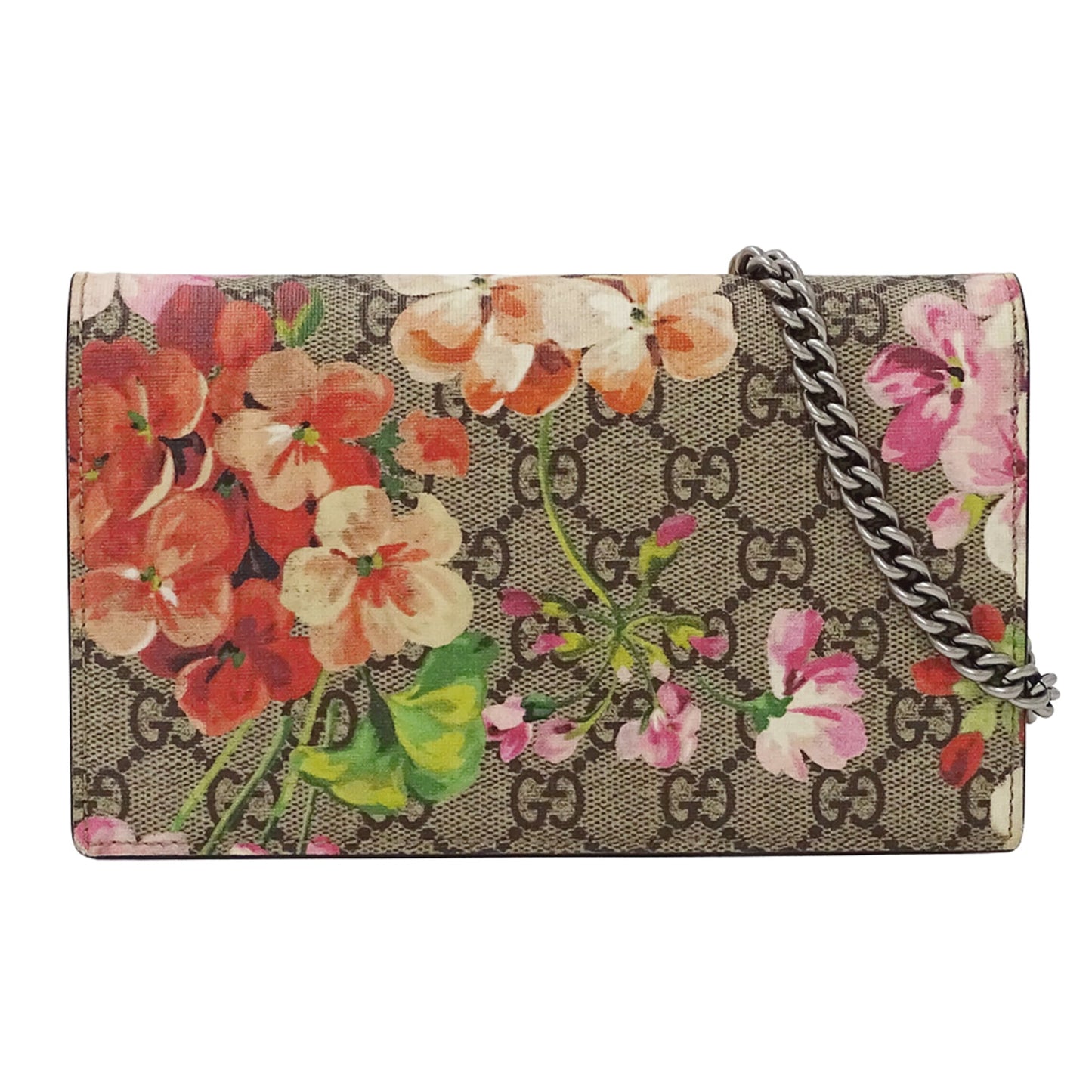 Gucci Brown Pink Gg Supreme Chain/Shoulder Wallet ( )