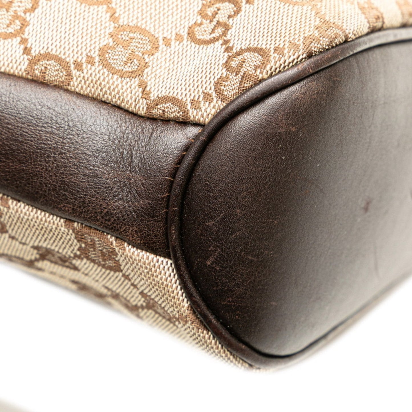 Gucci Beige Brown Canvas Leather Shoulder Bag ( )