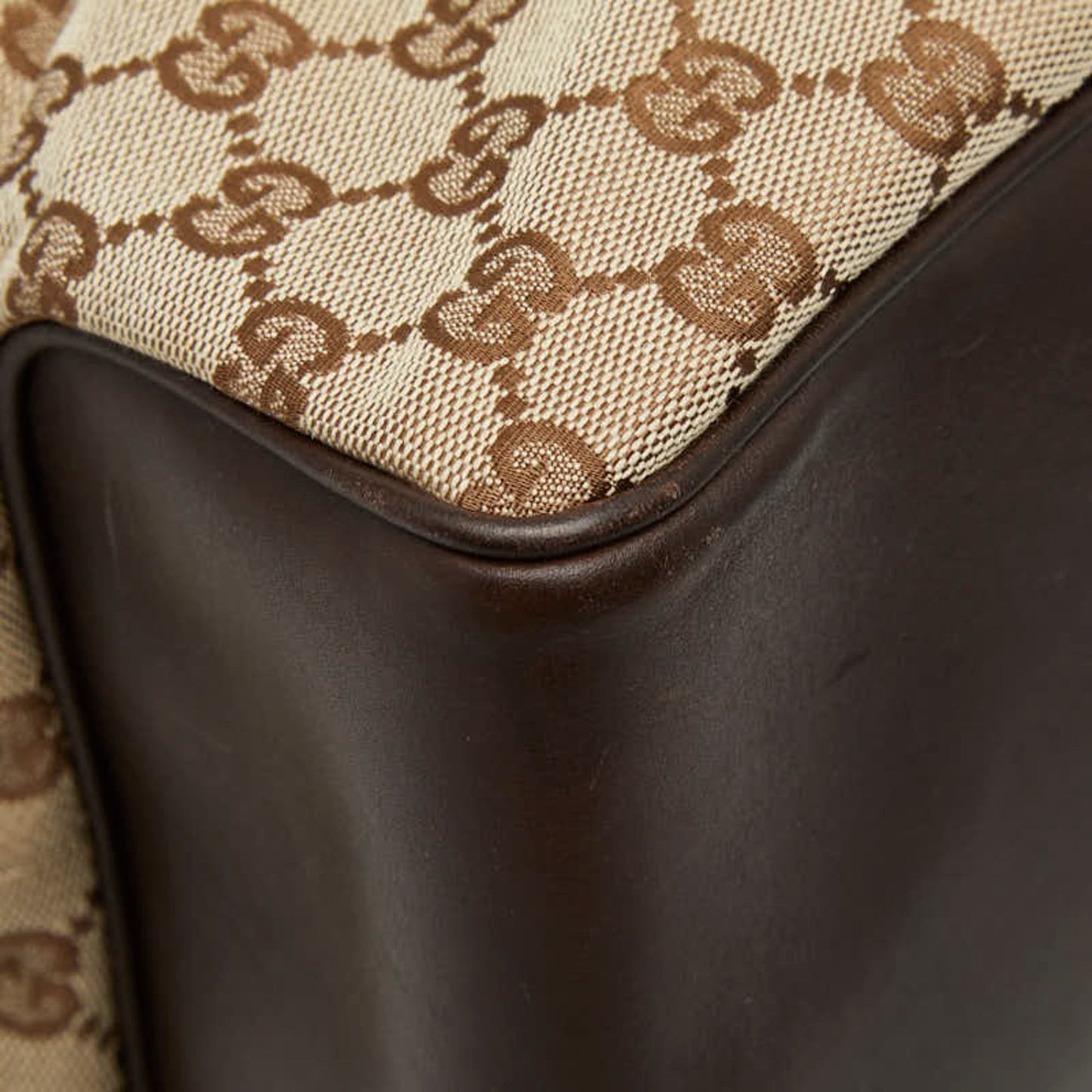 Gucci Beige Brown Canvas Leather Shoulder Bag Tote Bag ( )