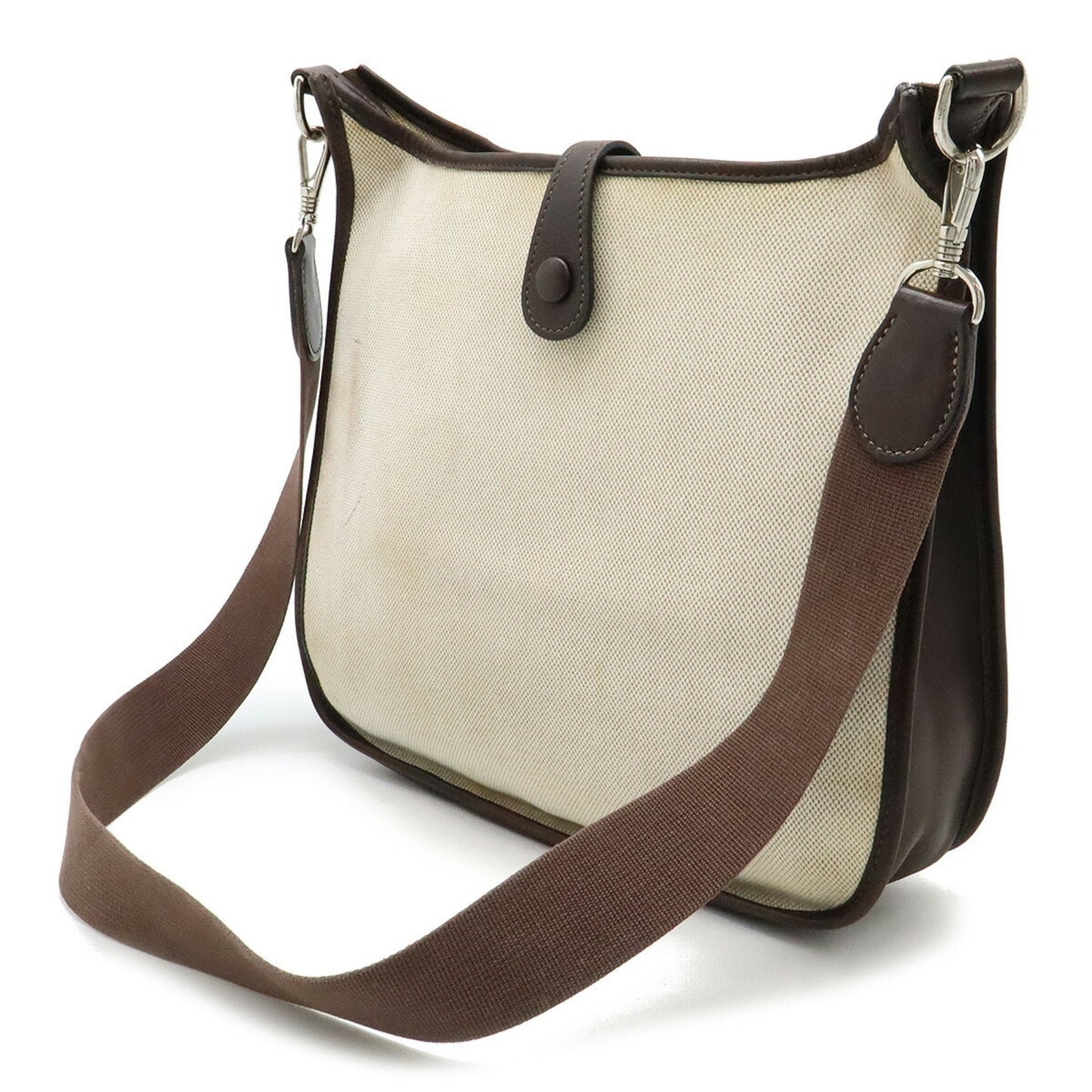Hermes Dark Brown Natural Toile H Leather Shoulder Bag ( )