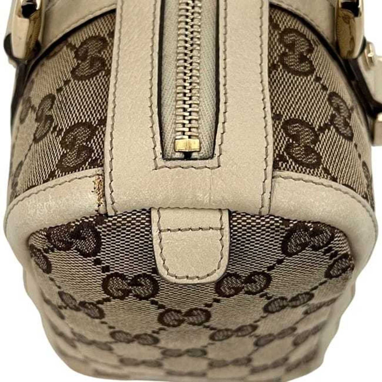 Gucci Beige White Canvas Leather Boston Bag Handbag ( )