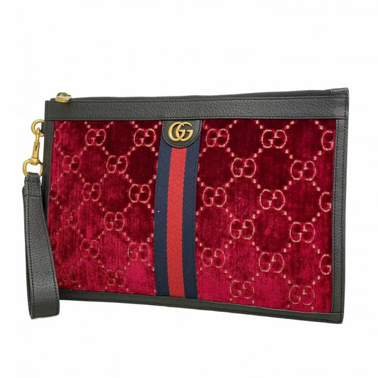 Gucci Black Red Color Velvet Leather Clutch Bag ( )