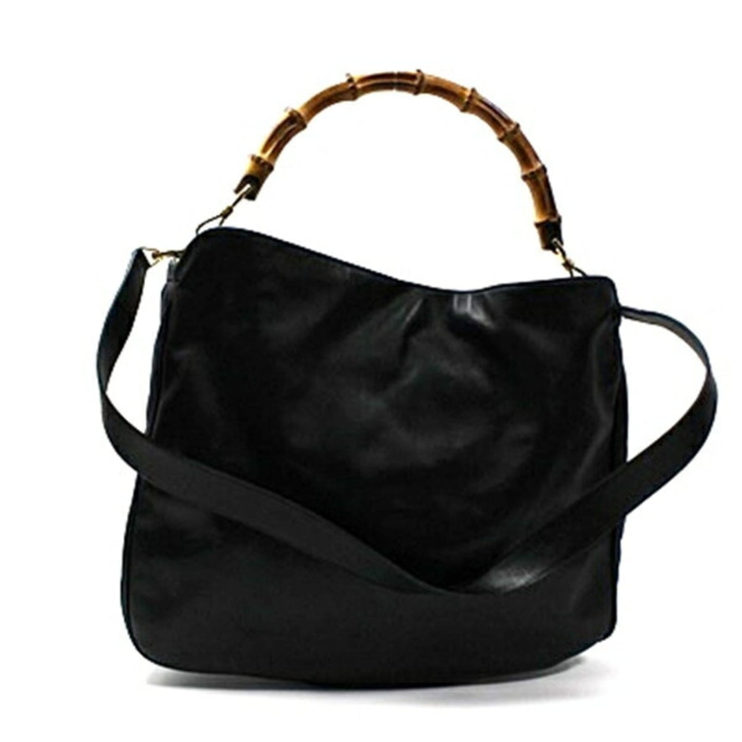 Gucci Bamboo Black Gray Leather Shoulder Bag ( )