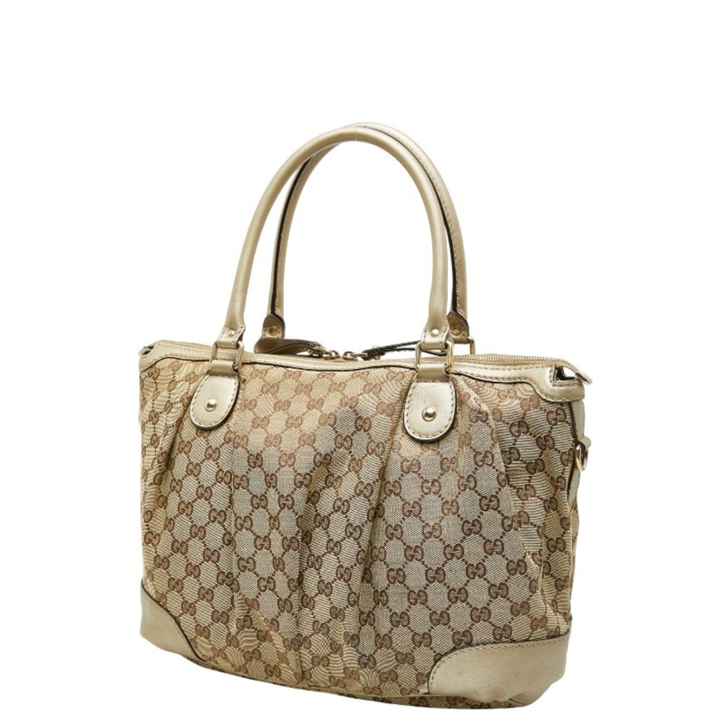 Gucci Beige Brown Canvas Leather Shoulder Bag Tote Bag ( )