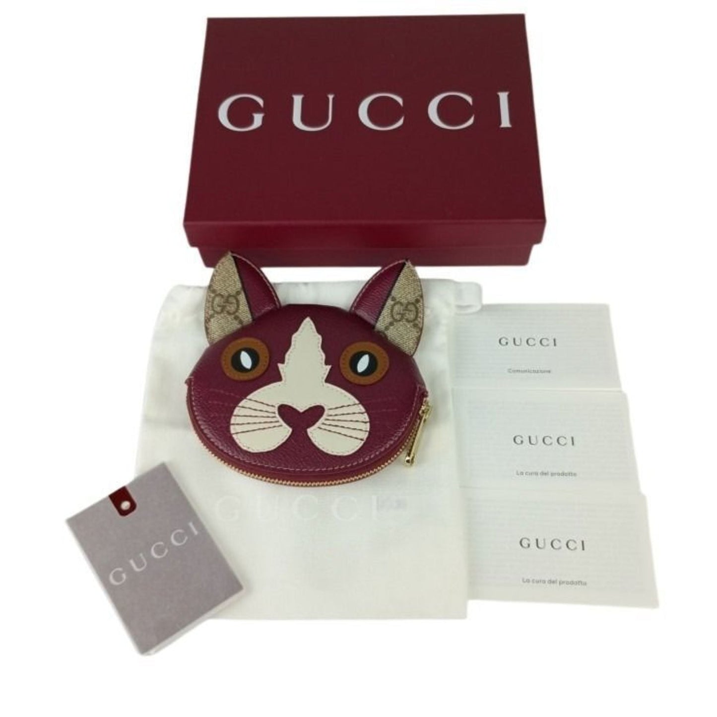 Gucci Beige Bordeaux Pvc Leather Coin Purse/Coin Case ( )