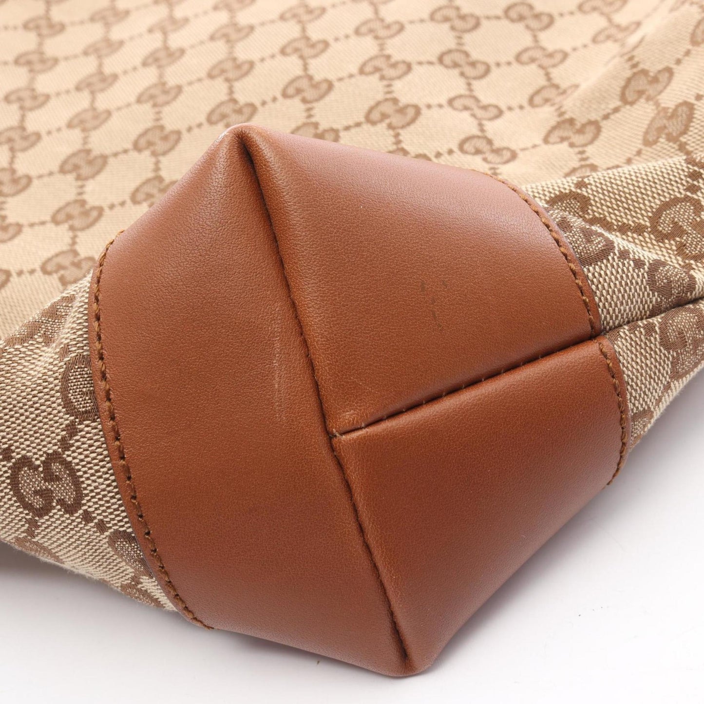Gucci Beige Brown Canvas Leather Shoulder Bag ( )