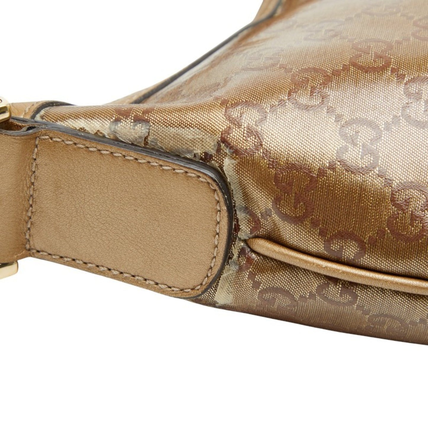 Gucci Gold Brown Gray Canvas Leather Shoulder Bag ( )