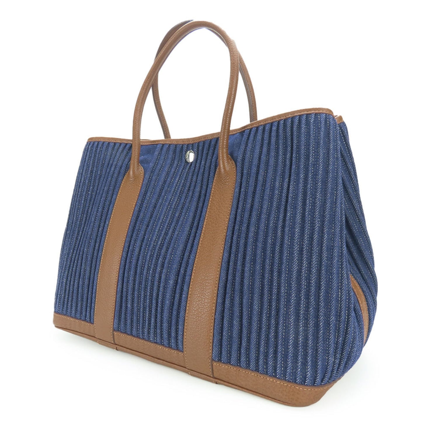 Hermes Brown Indigo Blue Denim Leather Tote Bag ( )
