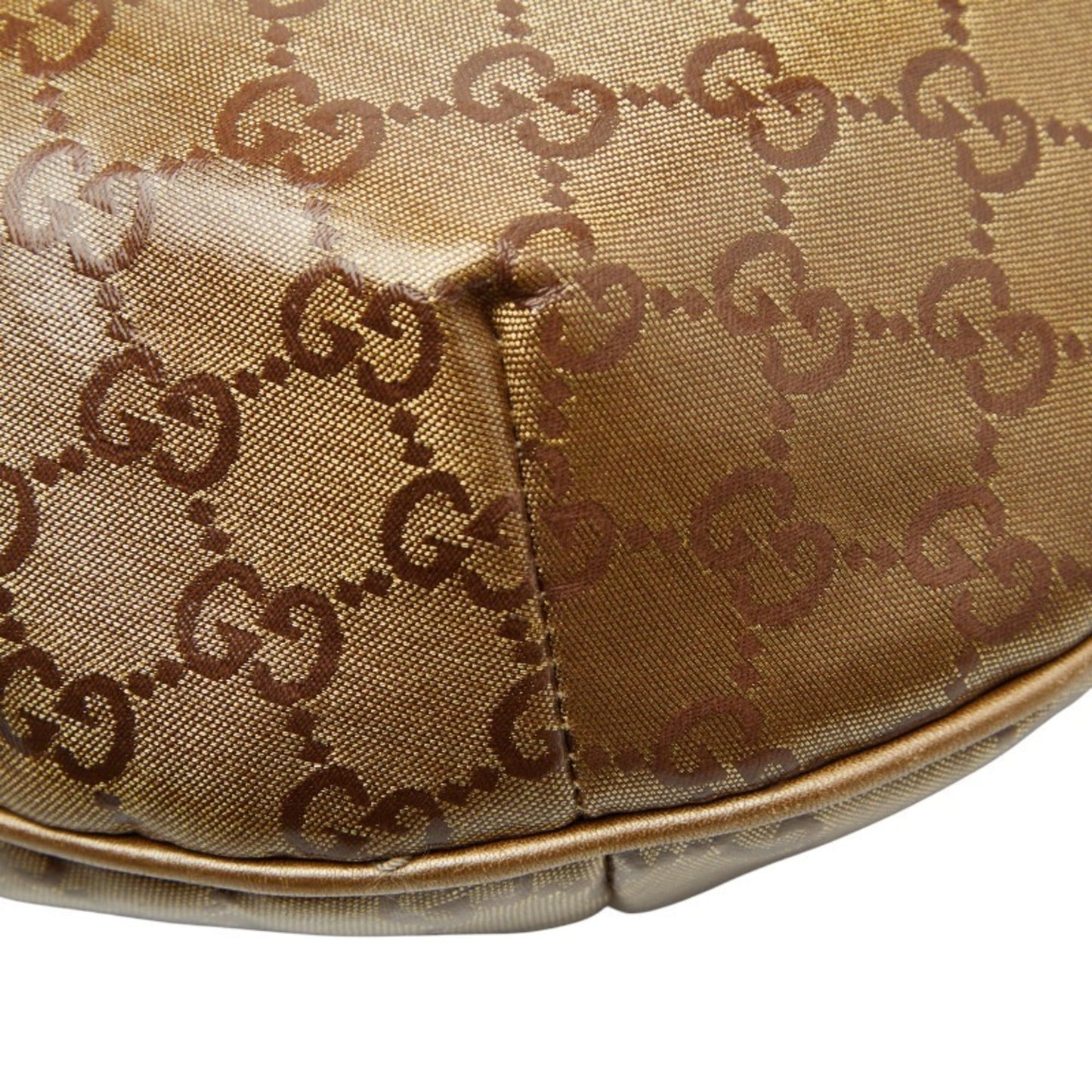 Gucci Gold Brown Gray Canvas Leather Shoulder Bag ( )