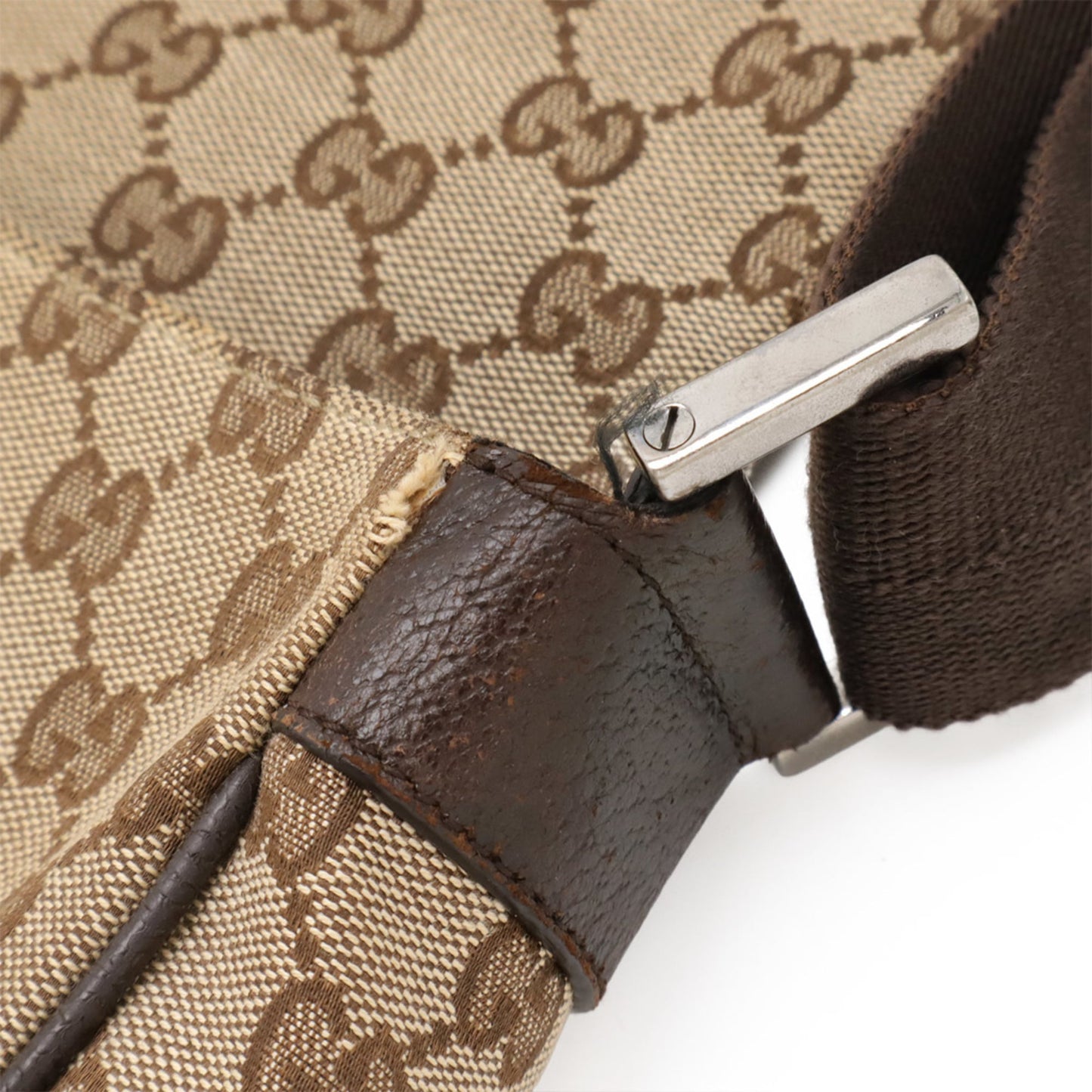 Gucci Gg Canvas Beige Dark Brown Khaki Gg Canvas Leather Shoulder Bag ( )