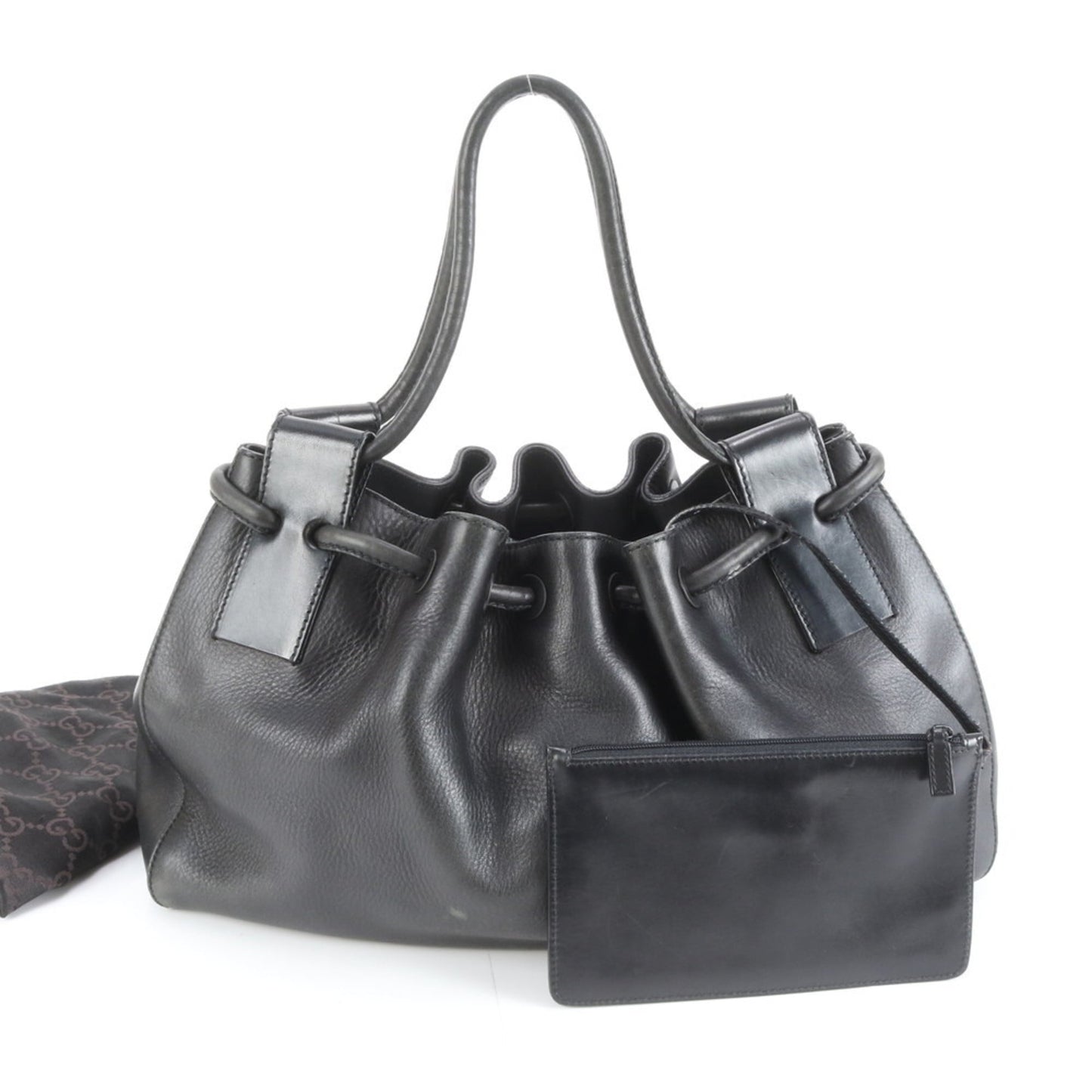 Gucci Black Leather Pouch Tote Bag ( )