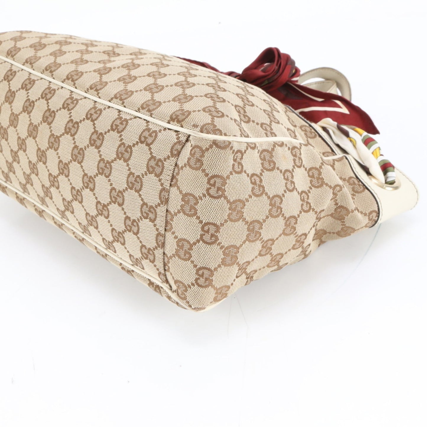 Gucci Brown White Leather Canvas Tote Bag ( )