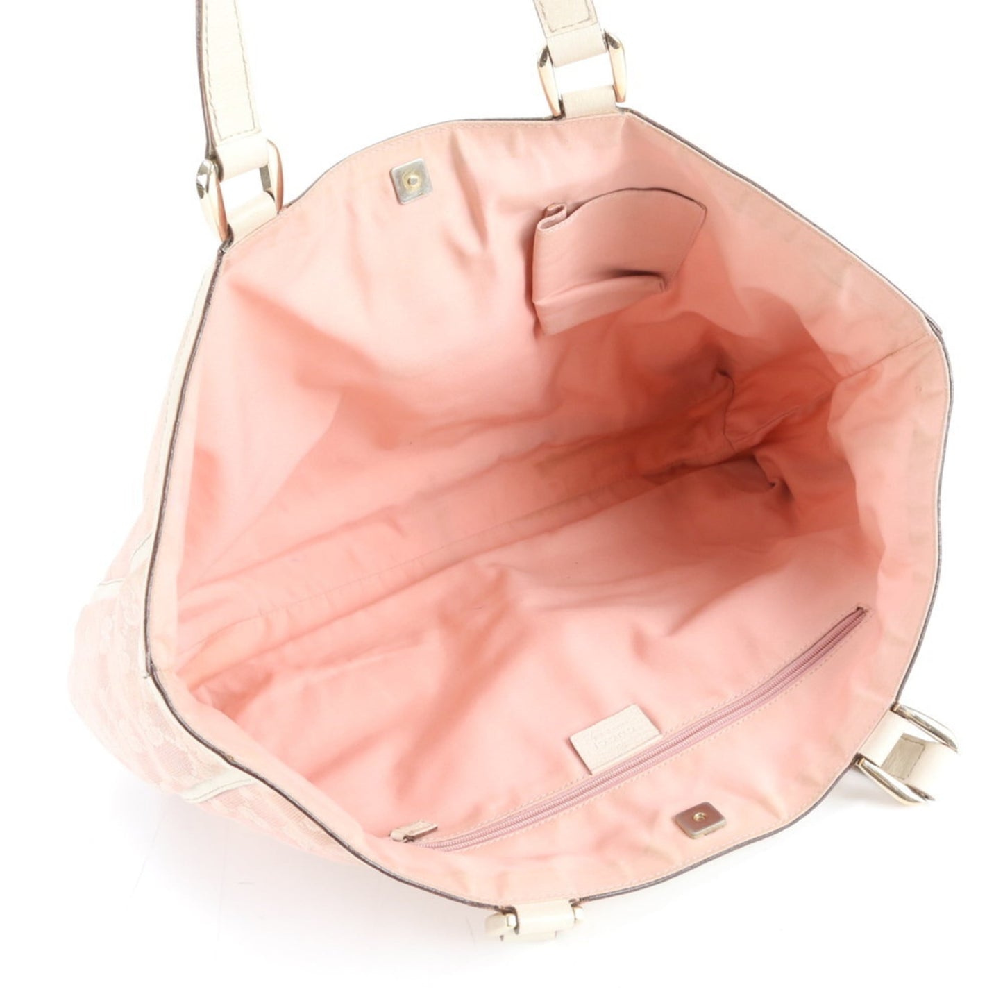 Gucci Pink Beige Leather Canvas Tote Bag ( )