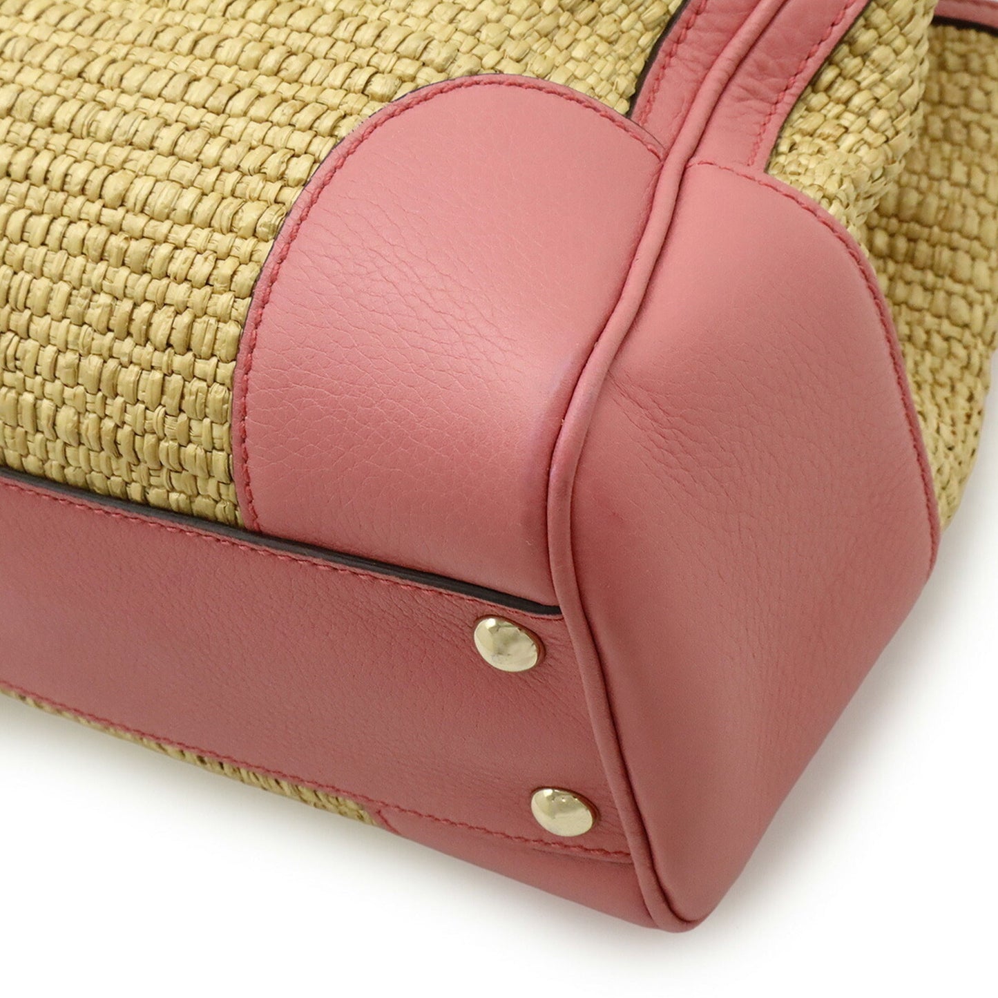 Gucci Pink Straw Leather Bamboo Handbag Shoulder Bag ( )