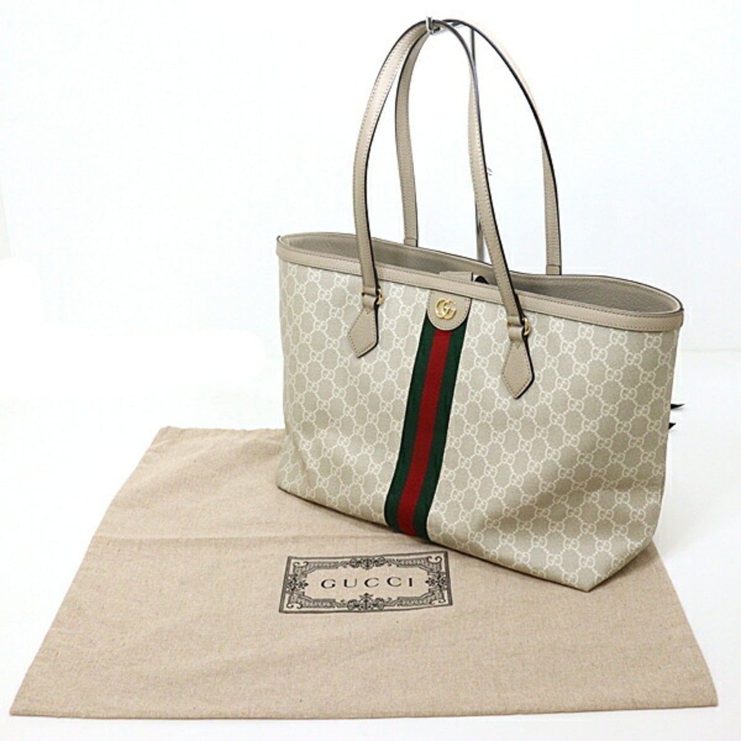 Gucci Beige Green Red Color White Gg Supreme Canvas Tote Bag ( )