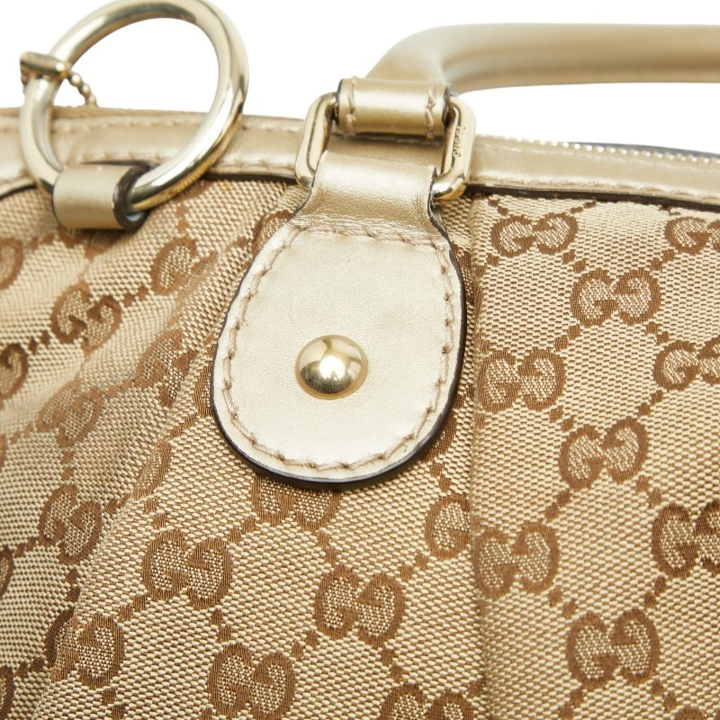 Gucci Beige Brown Canvas Leather Shoulder Bag Tote Bag ( )