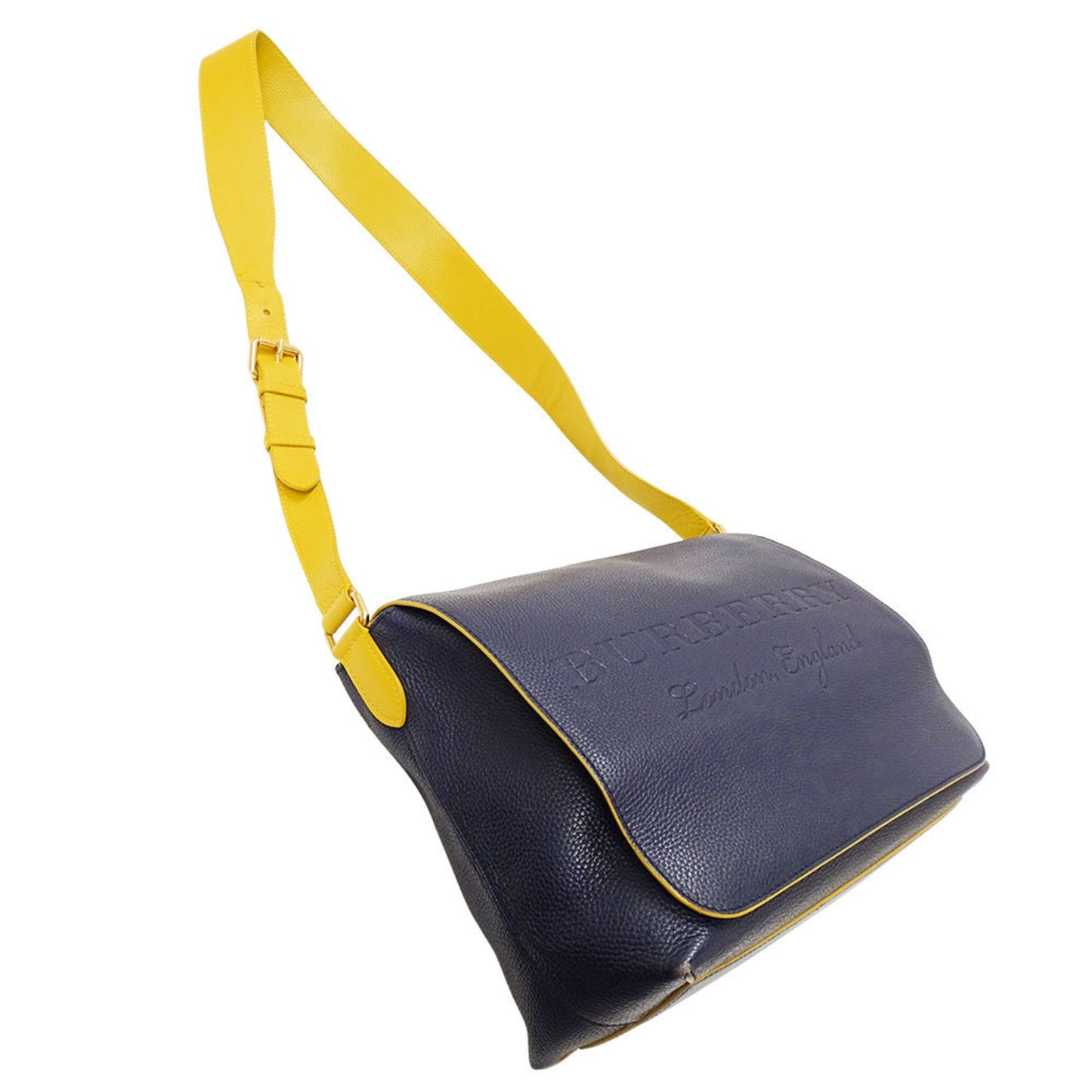 Burberry Navy Yellow Leather Shoulder Bag ( )